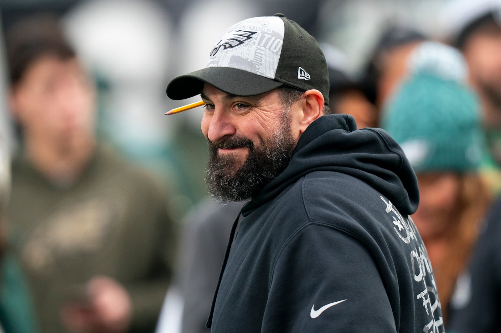 FILE - Philadelphia Eagles senior defensive assistant Matt Patricia looks on prior to the NFL football game against the New York Giants, Monday, Dec. 25, 2023, in Philadelphia. (AP Photo/Chris Szagola, FIle)