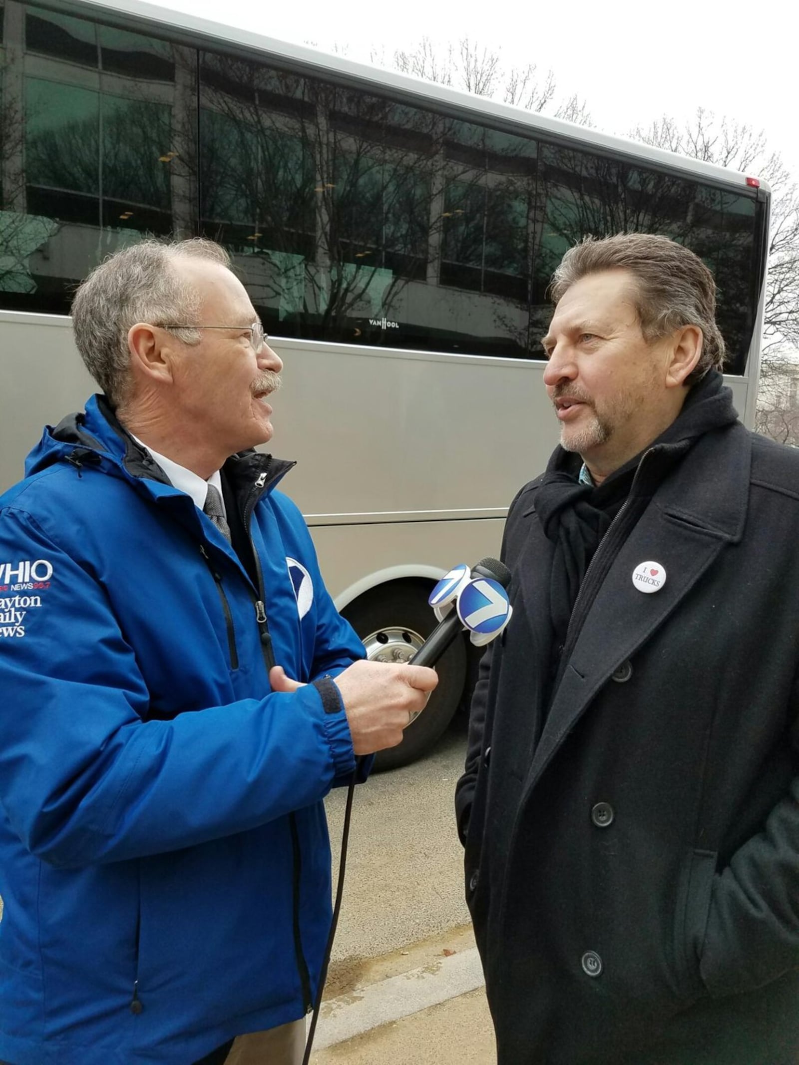 WHIO-TV reporter Jim Otte interviews Kevin Burch, president of Jet Express in Dayton and the American Trucking Association. Burch attended the inauguration of President Donald Trump in Washington on Friday. CONTRIBUTED