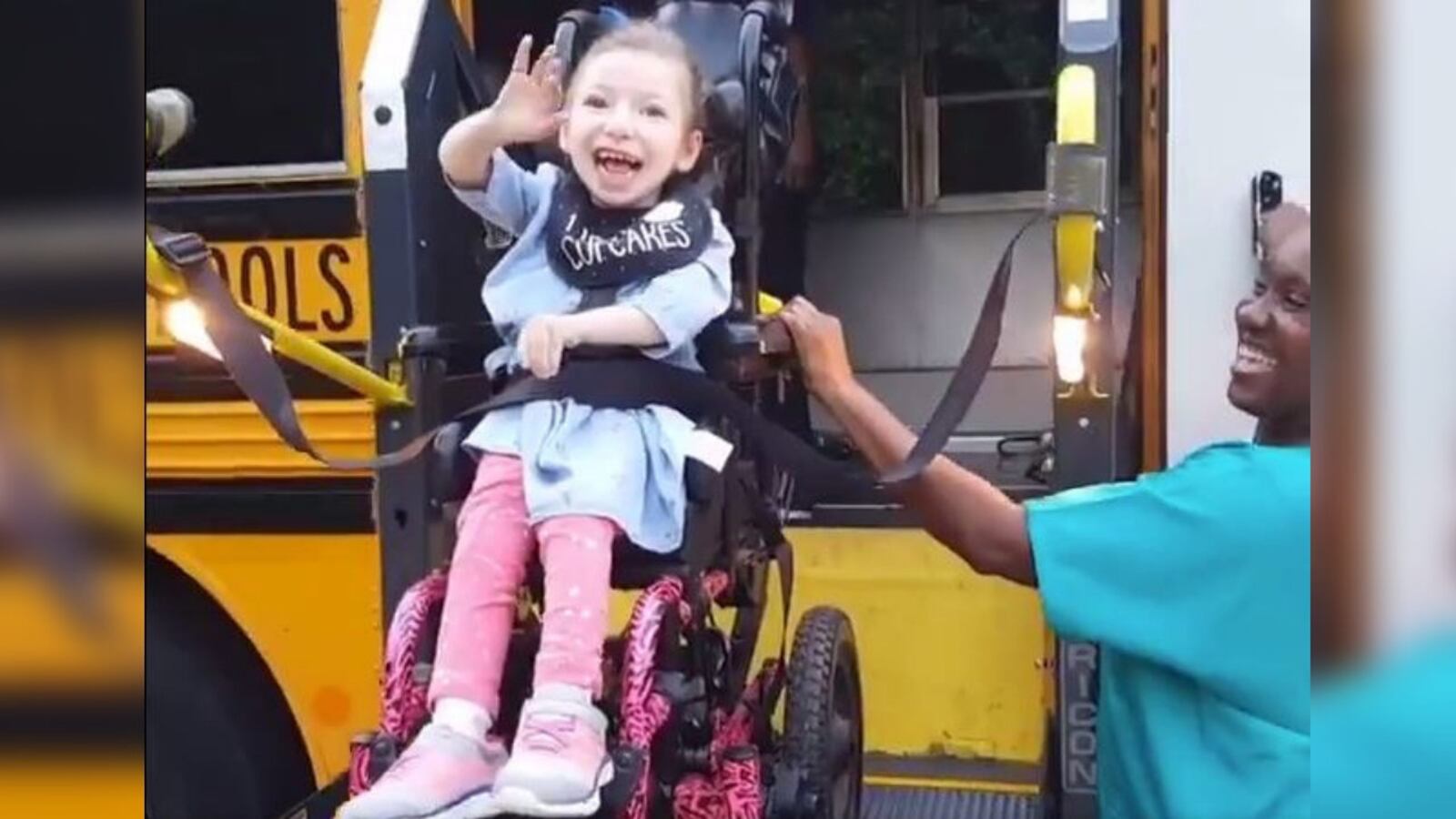 Arianna Hopper, a 6-year-old elementary school student diagnosed with cerebral palsy, is seen in a video excited for the first day of classes.