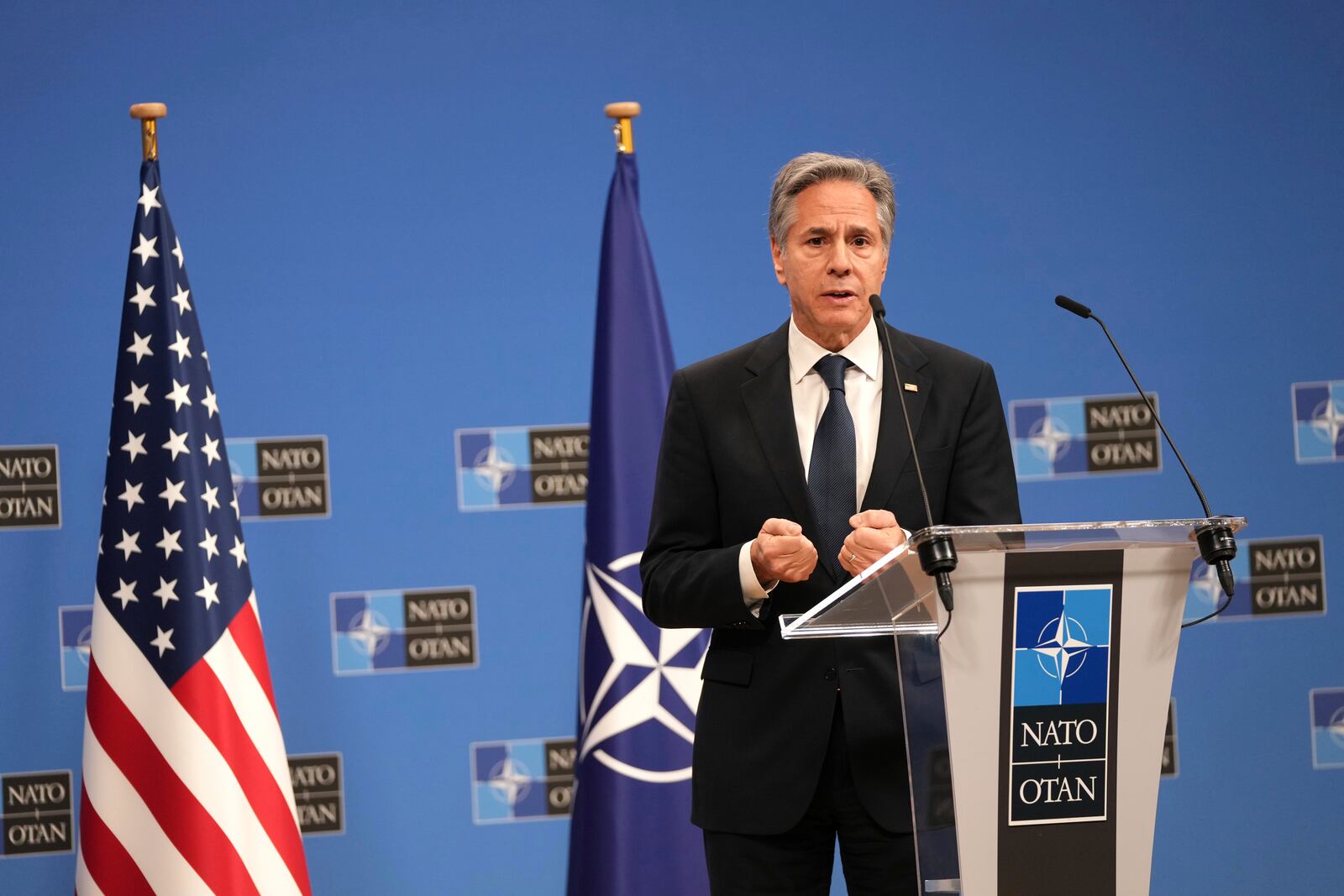 United States Secretary of State Antony Blinken speaks during a media conference at the conclusion of a meeting of NATO foreign ministers at NATO headquarters in Brussels, Wednesday, Dec. 4, 2024. (AP Photo/Virginia Mayo)