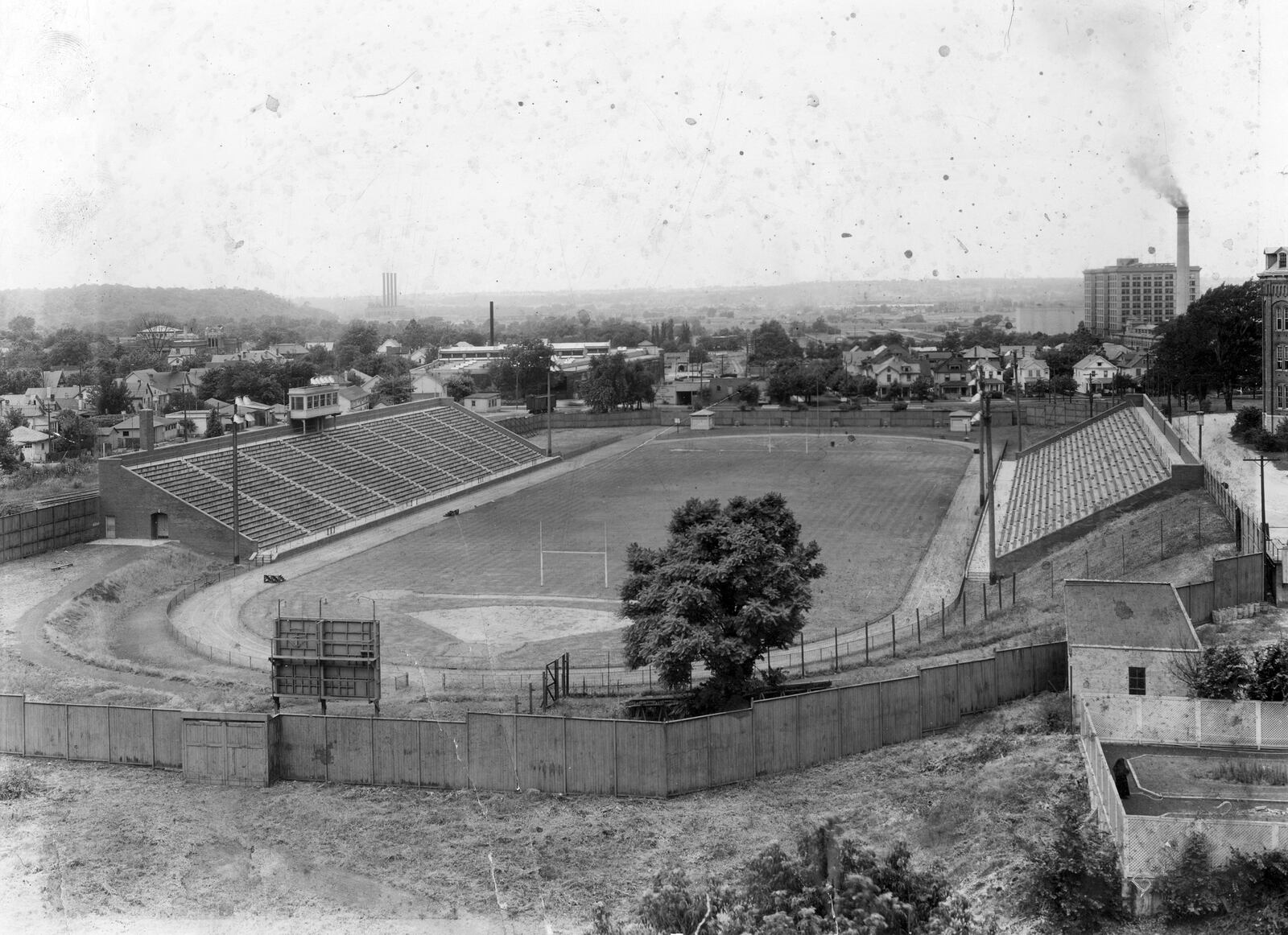 In 1961 the stadium was named for Coach Harry Baujan. Today the stadium is called Baujan Recreational Sports Field and is the home to the Flyer soccer teams. Photo: Archives of the University of Dayton