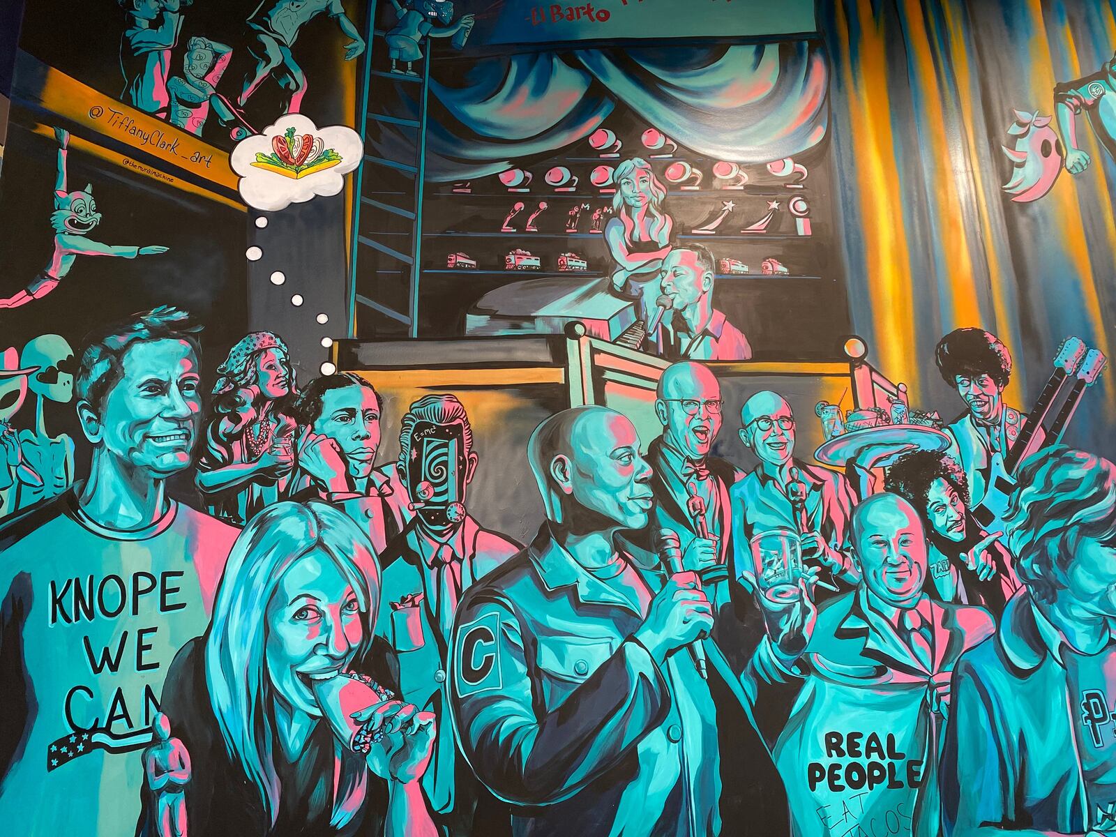 Dayton artist Tiffany Clark created a version of the Victoria Theater and filled it with local celebrities for the Condado Tacos restaurant at The Greene. CONTRIBUTED PHOTO/ CONDADO TACOS