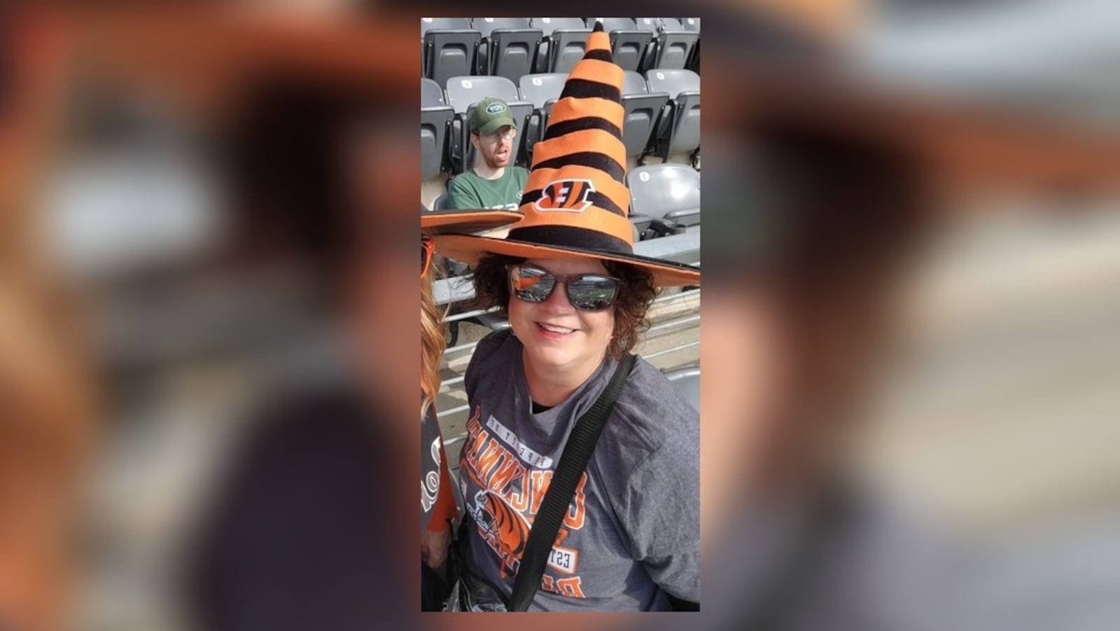 Even dressed for a Halloween game, Barb McCoy likes to show off her allegiance to the Bengals. CONTRIBUTED