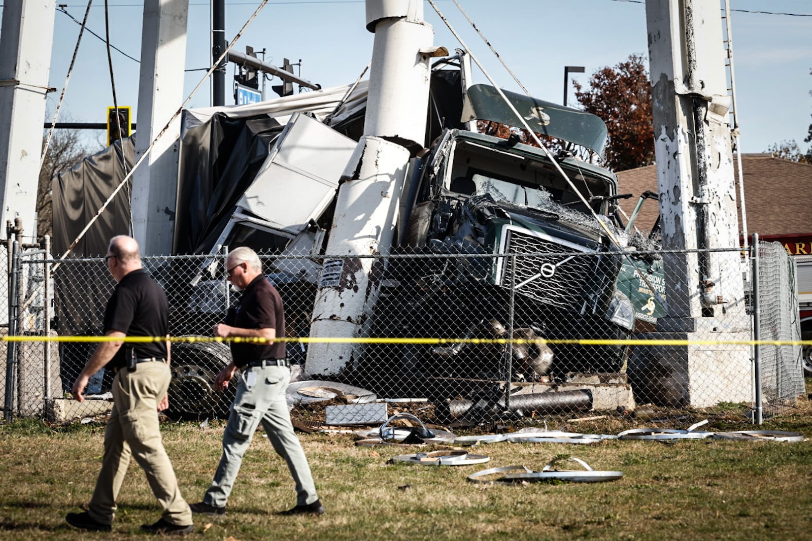 A semi driver was injured after crashing into a water tower in West Carrollton Tuesday morning, Nov. 7, 2023. JIM NOELKER/STAFF