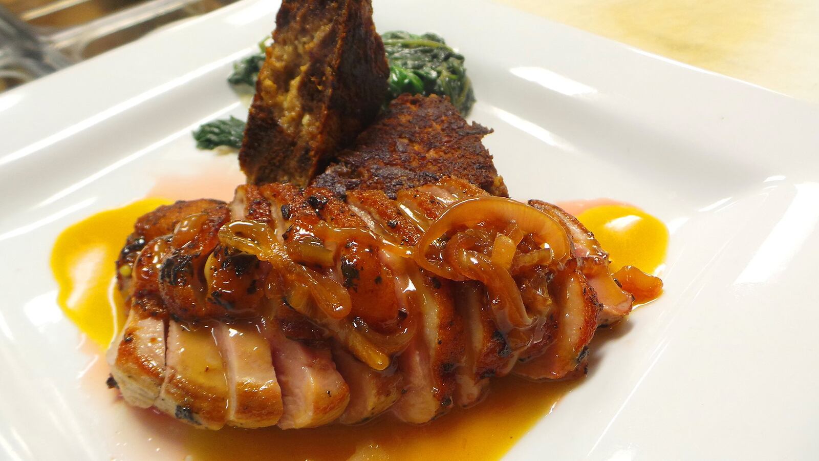 Mouth-watering yet? Here’s a close-up of the Maple duck dish being served at Coco’s Bistro in Dayton. ALEXIS LARSEN