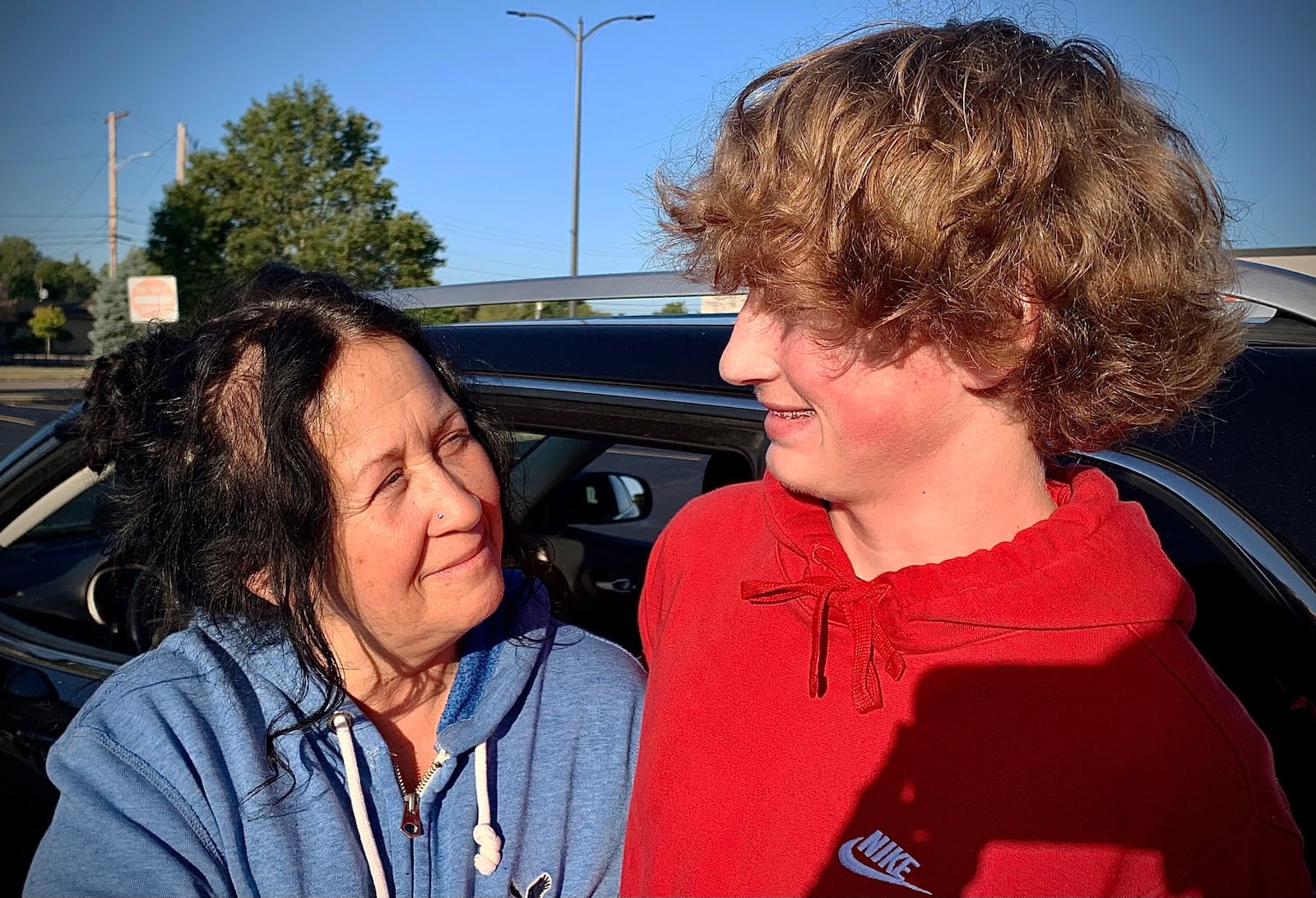 Donna Rue is thankful for Troy High School upperclassmen who helped her son Lucas Hope get away from the school Friday, Sept. 15, 2023 after an announcement of a active shooter at the high school. The announcement was a mistake and there was no shooter. MARSHALL GORBY\STAFF