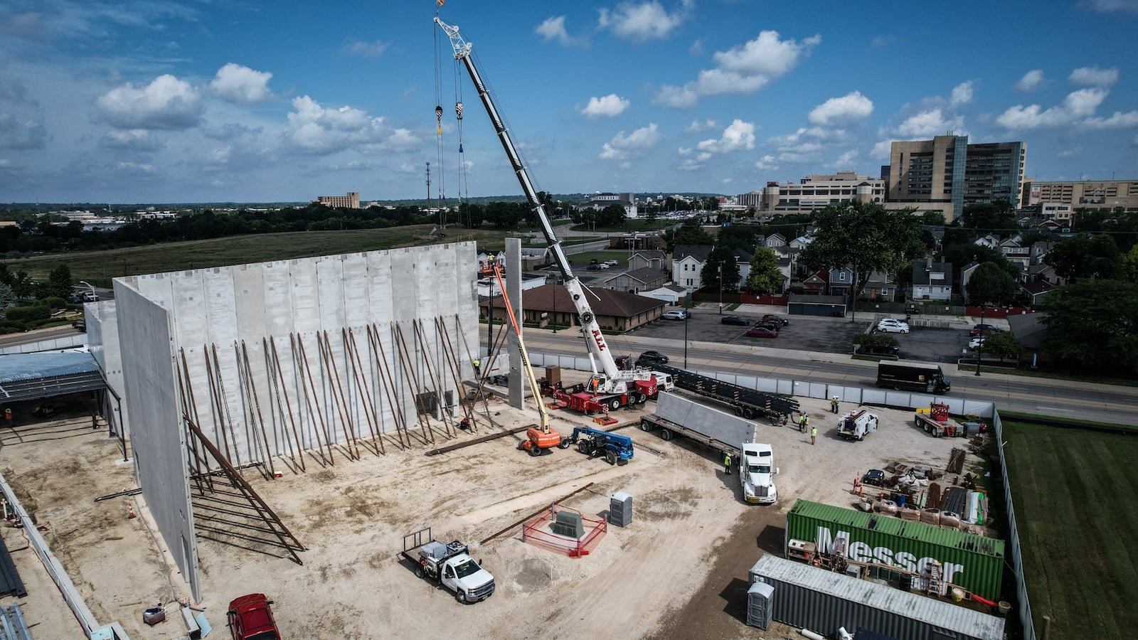 At the intersection of South Main and East Stewart Streets is the location for the University of Dayton $40 million Roger Glass Center for the Arts center. The large concrete walls are now going up. and the center is scheduled to be open 2023-2024 school year. JIM NOELKER/STAFF