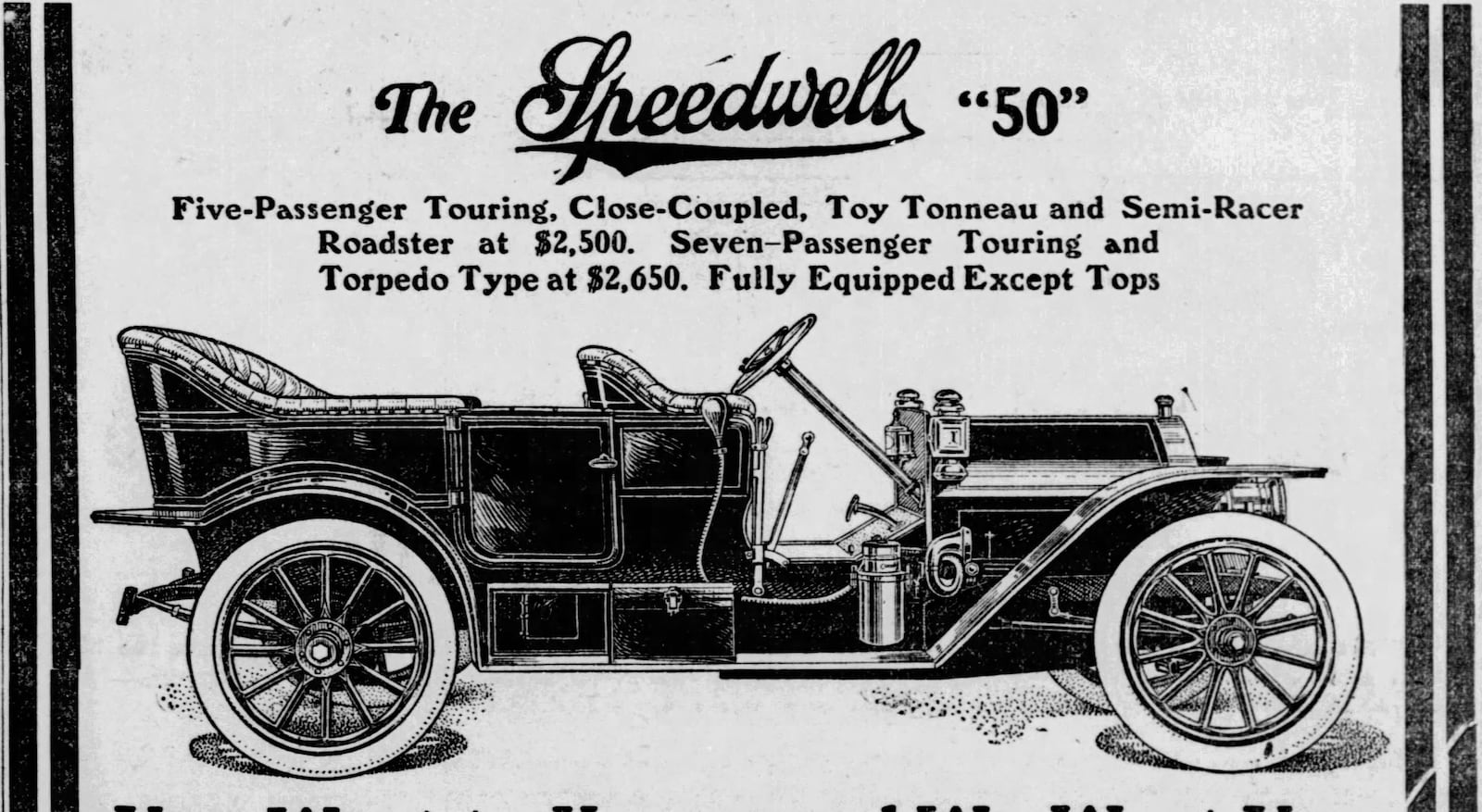 The Speedwell "50" from a 1910 Dayton Herald newspaper advertisement.