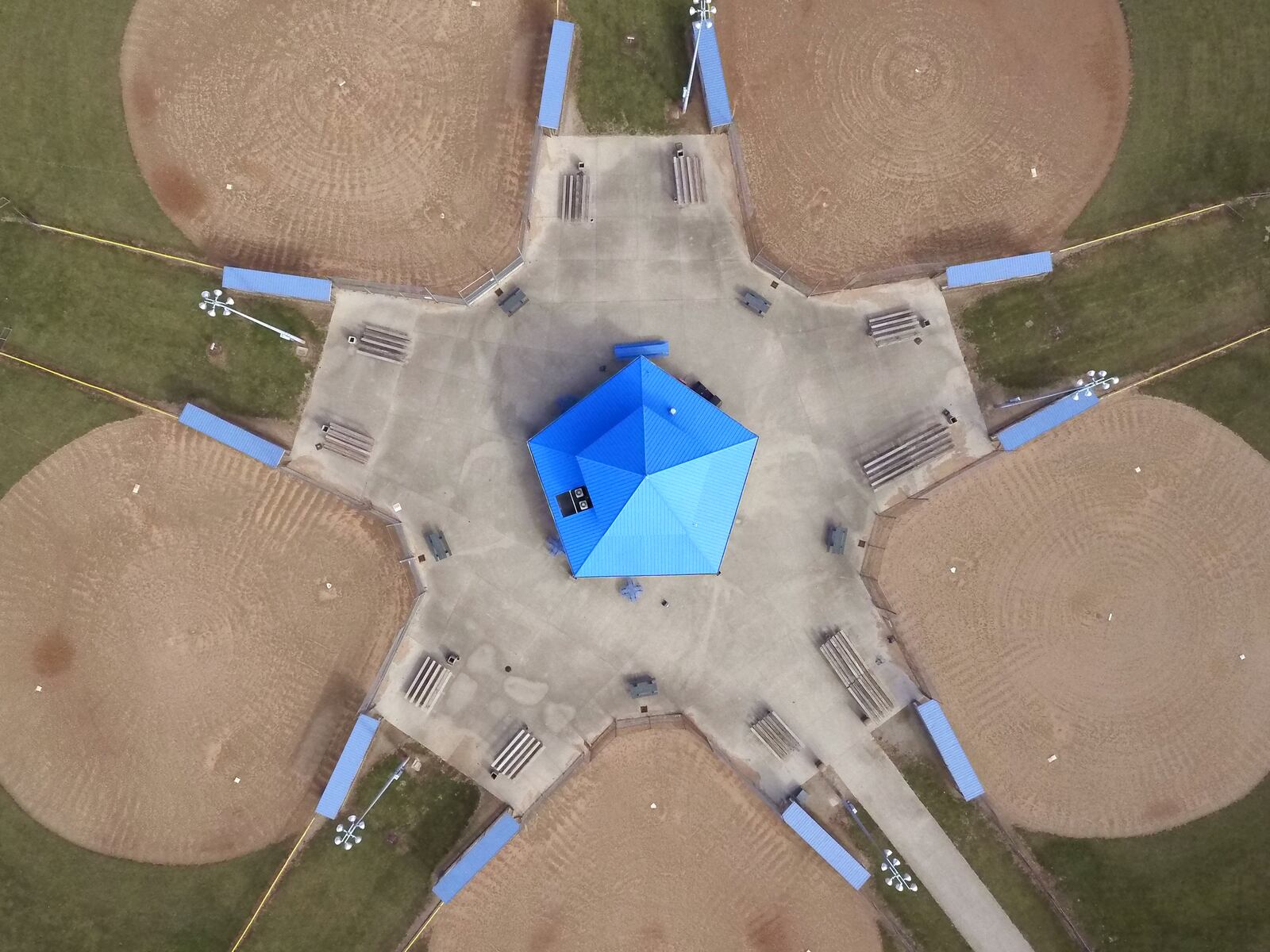 An overhead view of ballfields at the Kettering Field site north of downtown Dayton. STAFF FILE PHOTO