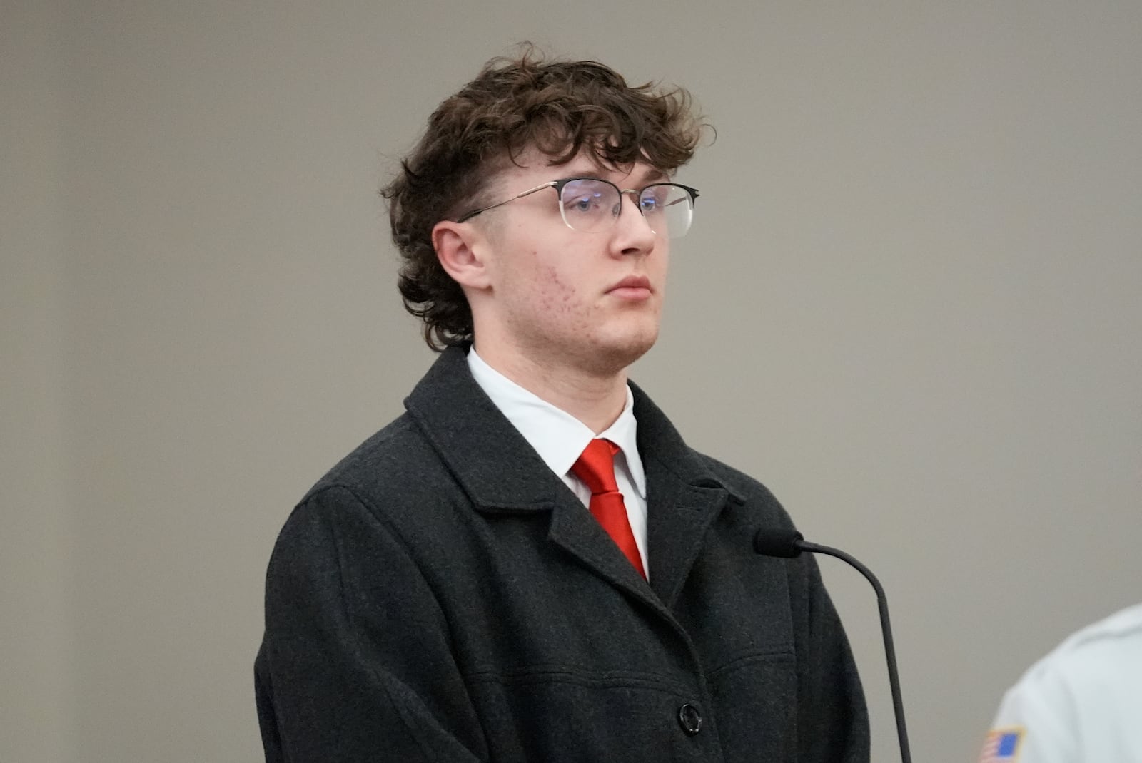 Easton Randall appears at district court after he and four other Massachusetts college students made their first appearance on conspiracy and kidnapping charges in Worcester, Mass, Thursday, Jan. 16, 2025. (AP Photo/Robert F. Bukaty)