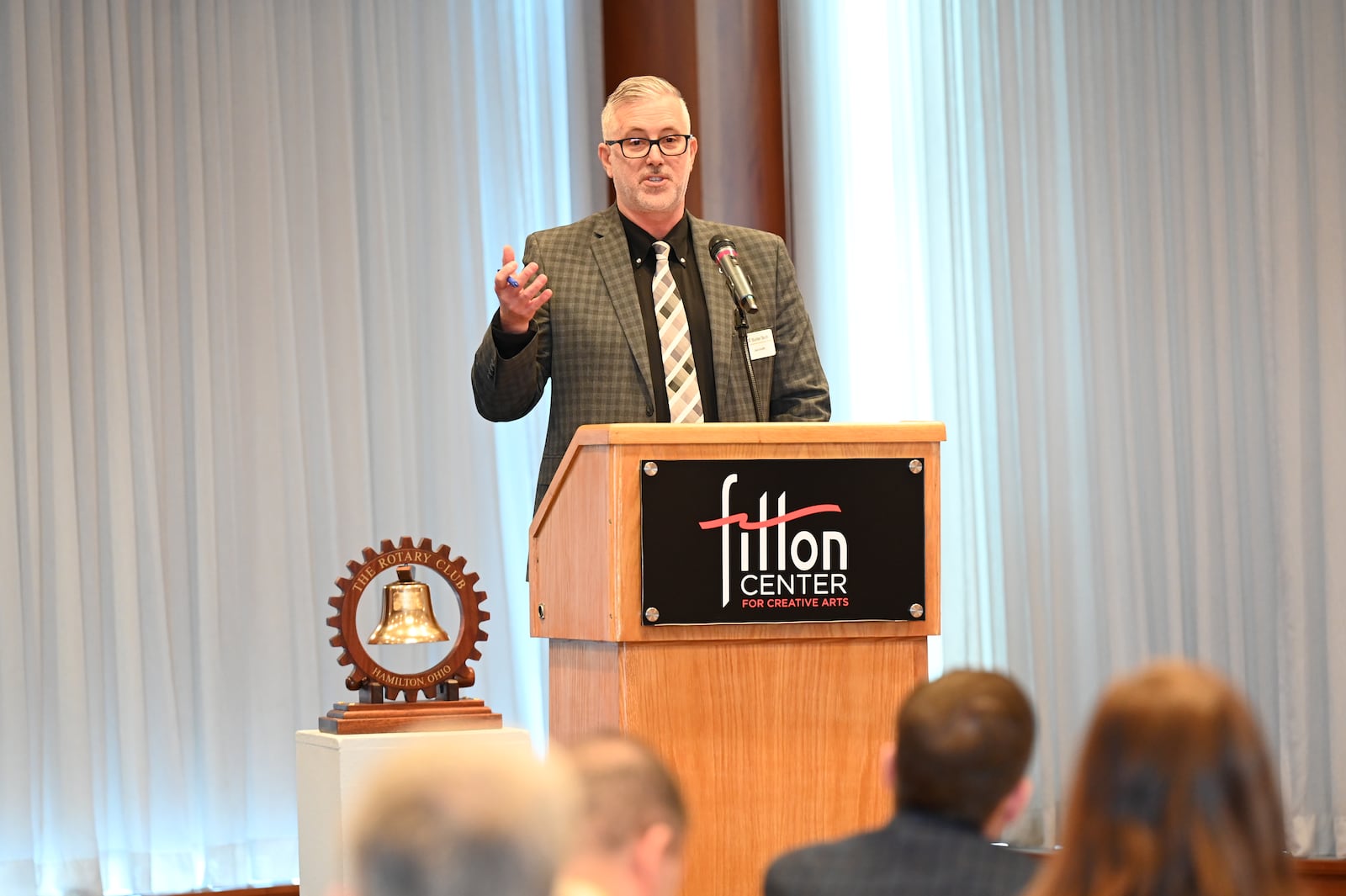 The leaders of several educational institutions in Hamilton spoke at the annual State of the Schools address at the Fitton Center on Thursday, Feb. 20, 2025. Pictures is Butler Tech Superintendent John Graft. MICHAEL D. PITMAN/STAFF