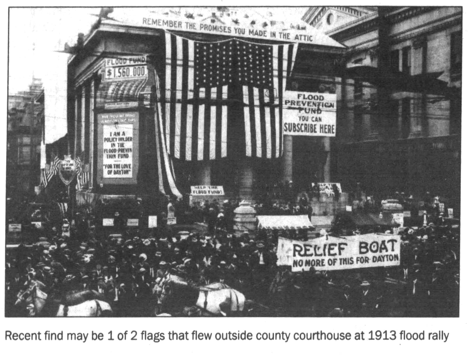 Feb. 27, 1992: It's a grand old, old flag. Montgomery County courthouse 1913 Flood rally. DAYTON DAILY NEWS ARCHIVES