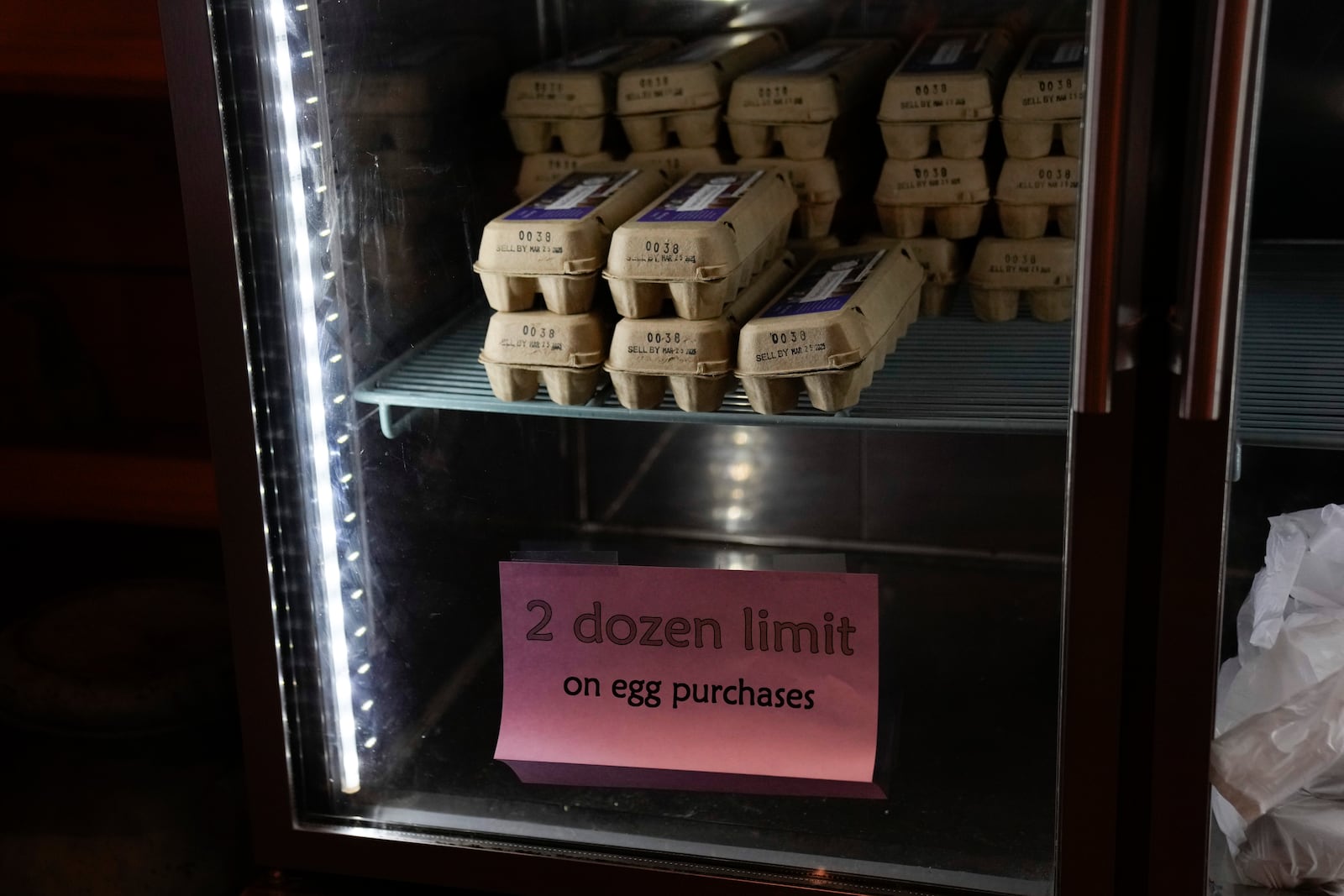 Eggs laid by Red Star hens, a hybrid breed that lays large brown eggs, are for sale at Historic Wagner Farm, Friday, Feb. 7, 2025, in Glenview, Ill. (AP Photo/Erin Hooley)