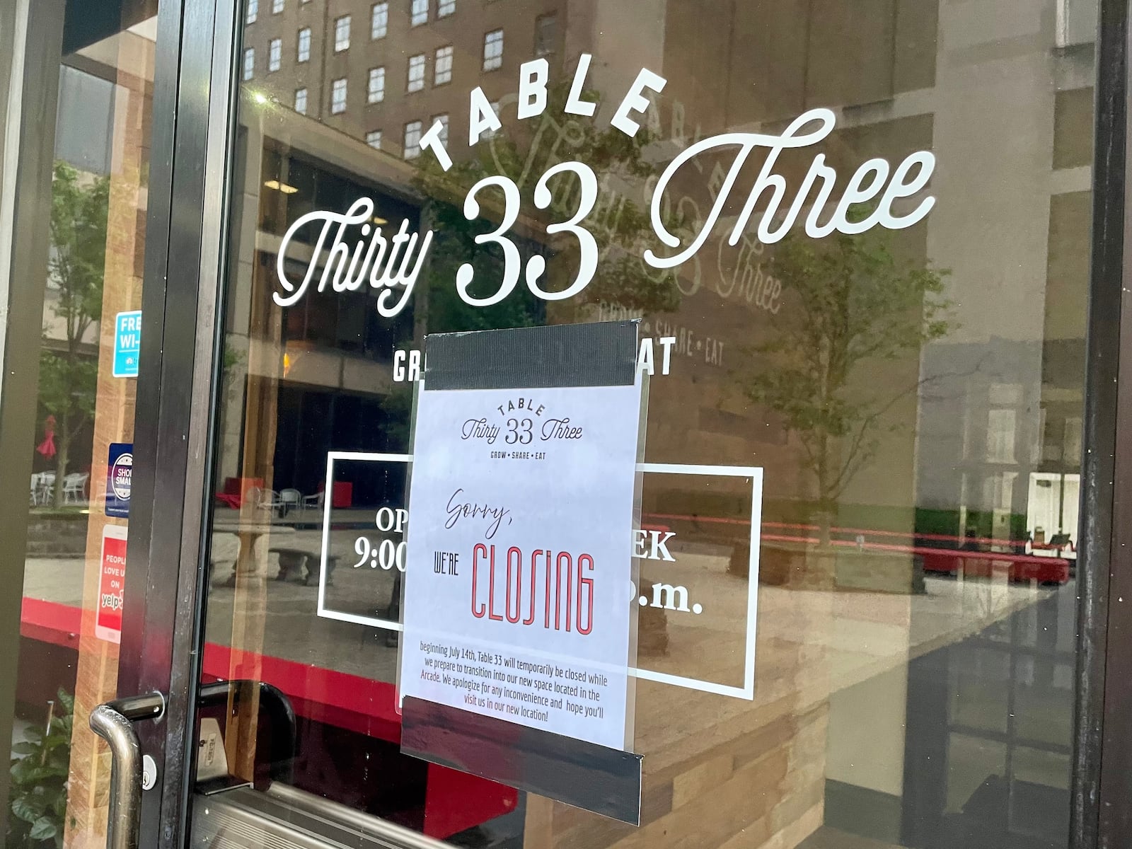 Table 33 has temporarily closed its doors on West Second Street as the restaurant prepares to move to its new location inside the Dayton Arcade. NATALIE JONES/STAFF