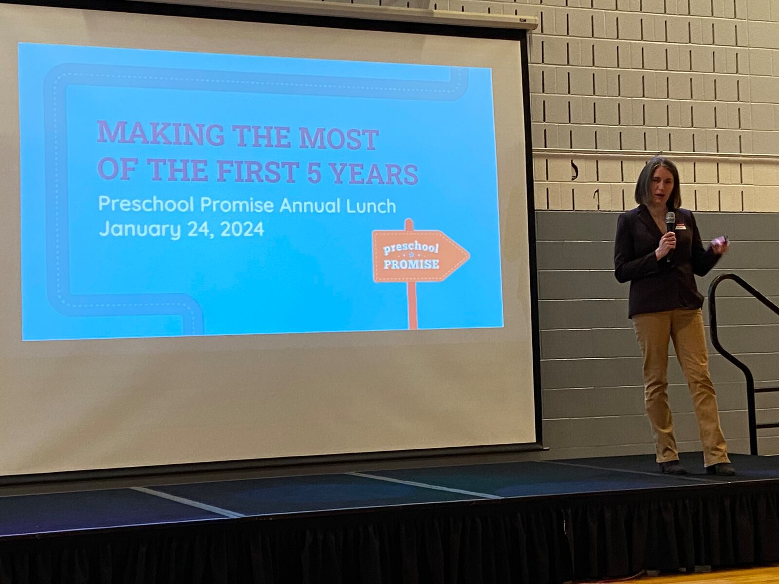 Robyn Lightcap, director of Preschool Promise, presents Wednesday during an annual update for Preschool Promise. Eileen McClory / staff