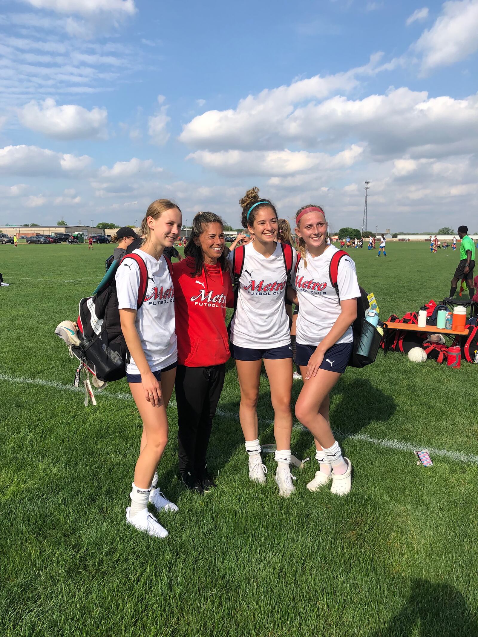 Raiff (second from left) on her Last day of coaching Metro FC Soccer L-R Sophia Montgomery, Raiff, Brooke Peck, Mary Ayres