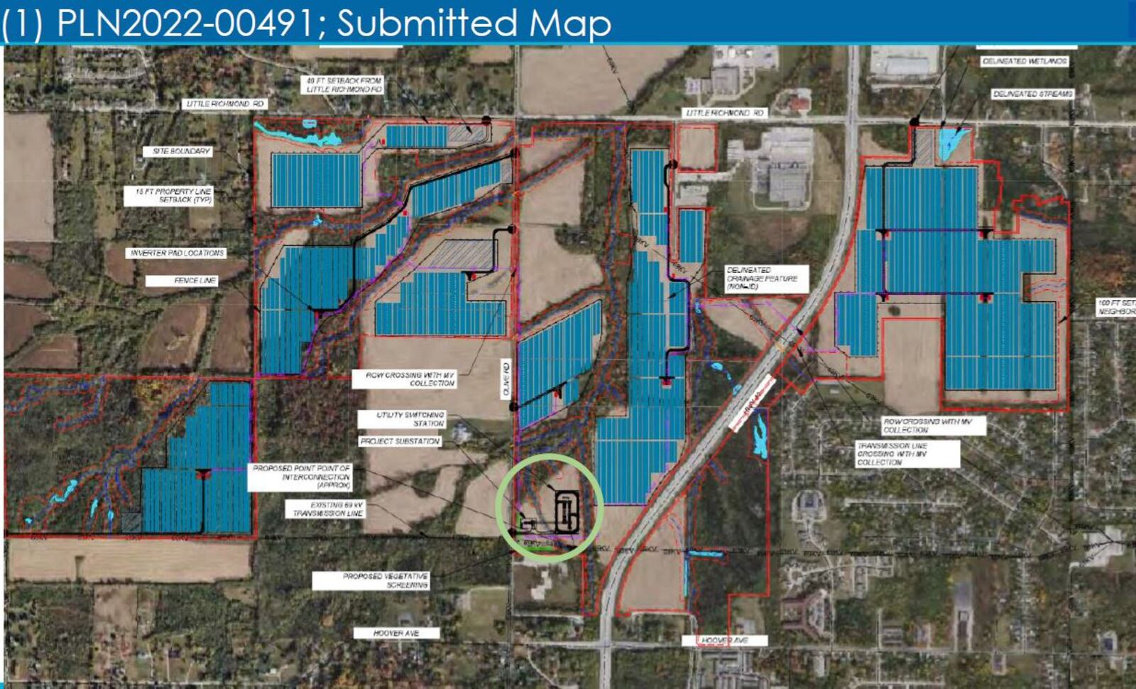 A map showing proposed locations of solar panels near Hoover Avenue and Olive Road in West Dayton. CONTRIBUTED