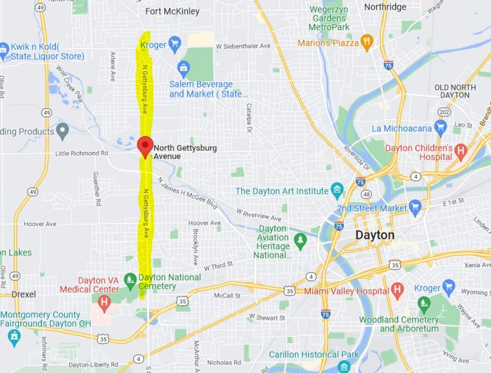 A map showing a segment of Gettysburg Avenue that the city would like to put on a "road diet." CONTRIBUTED