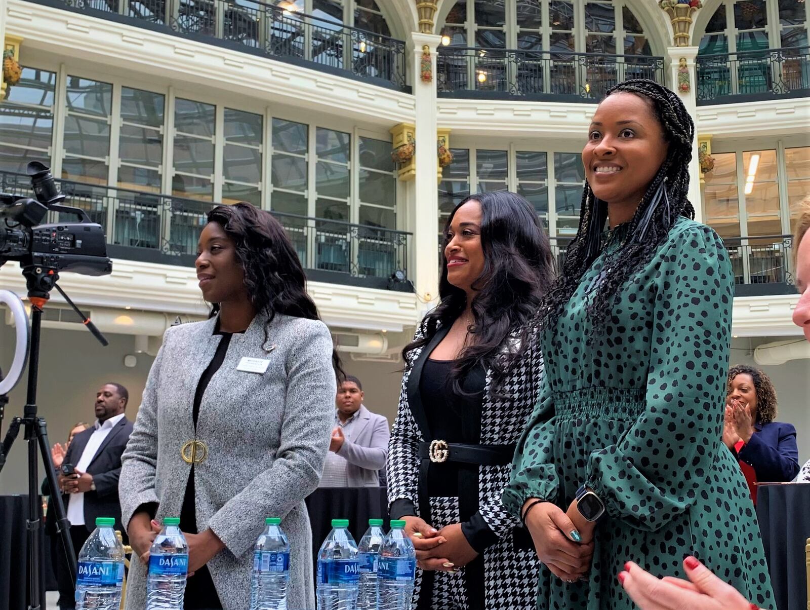 Charlynda Scales, Jamaica White and Dabria Rice, founders of 6888 kitchen, are recognized at a groundbreaking ceremony Monday. LONDON BISHOP/STAFF