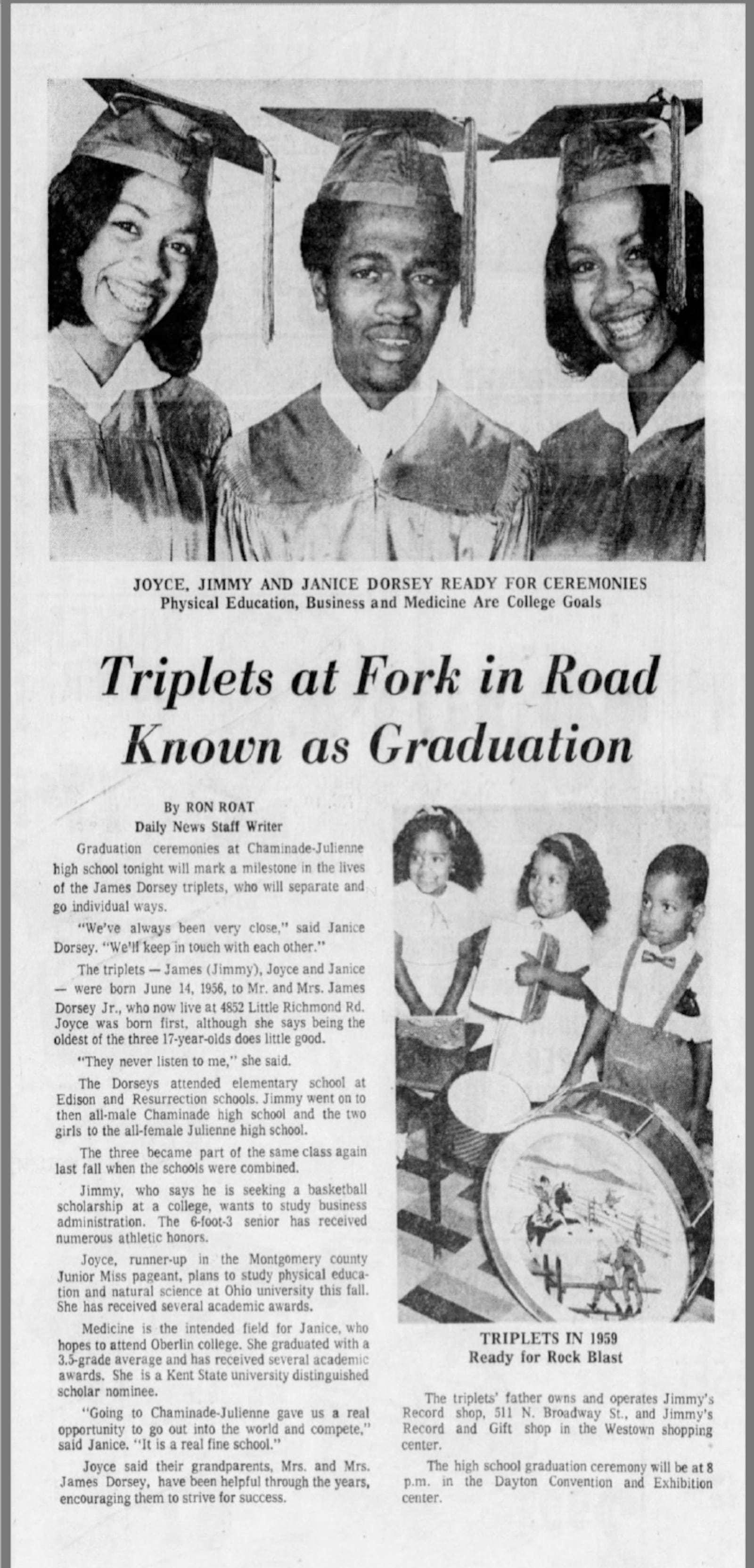 Chaminade Julienne High School grad Joyce Dorsey Kenner appears in the Netflix documentary Becoming about former first lady Michelle Obama.  She was born in Dayton as a set of triplets in 1956. She is her siblings Janice Allen and Jimmy Dorsey were featured in this front page Dayton Daily News article May 26, 1974.