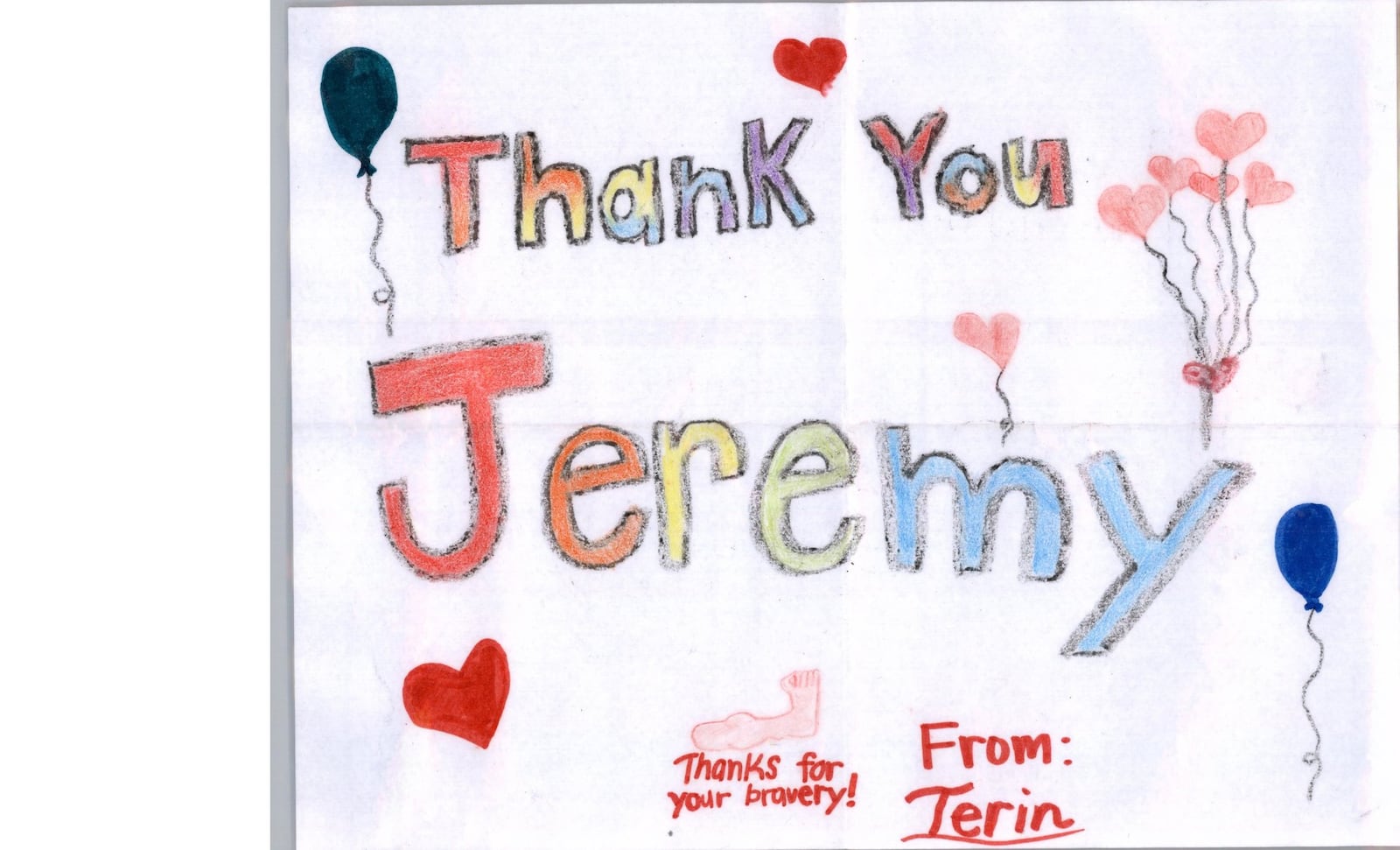 Thank you note Jeremy Ganger received from two young girls who are sisters. CONTRIBUTED