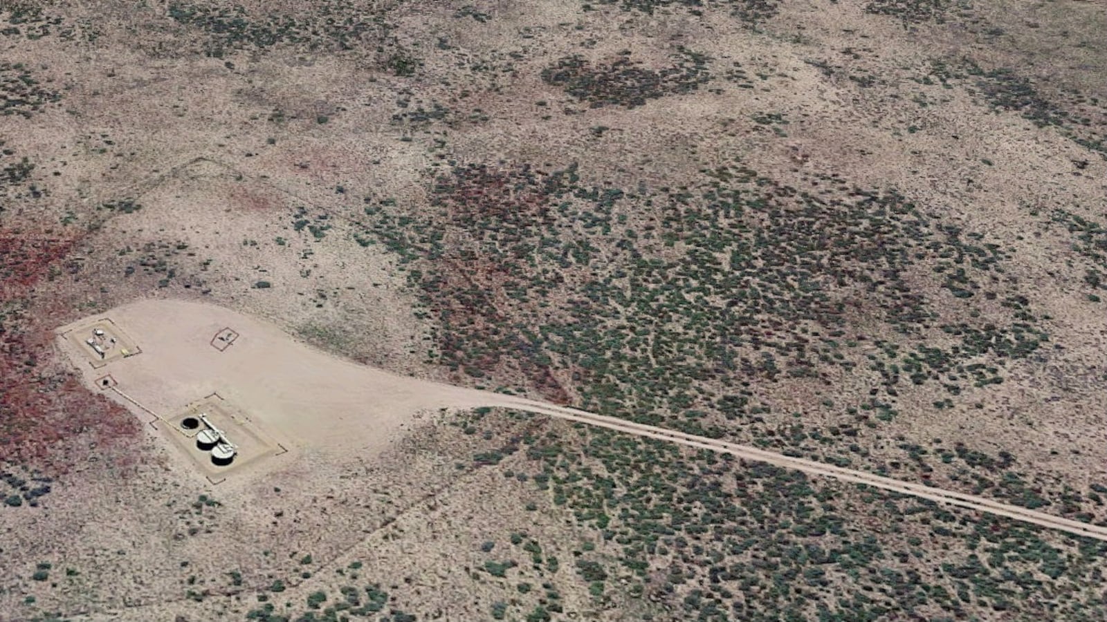 This 2018 Google Maps image shows the oil tank battery where Chris Watts, 33, of Frederick, Colorado, disposed of the bodies of his pregnant wife, Shanann Watts, 34, and their daughters, Bella, 4, and 3-year-old Celeste, after killing them  on Aug. 13, 2018. Investigators found the girls, who were suffocated at the site, submerged in crude oil inside the two tanks shown. Shanann Watts' body was buried in a shallow grave near the tanks. 