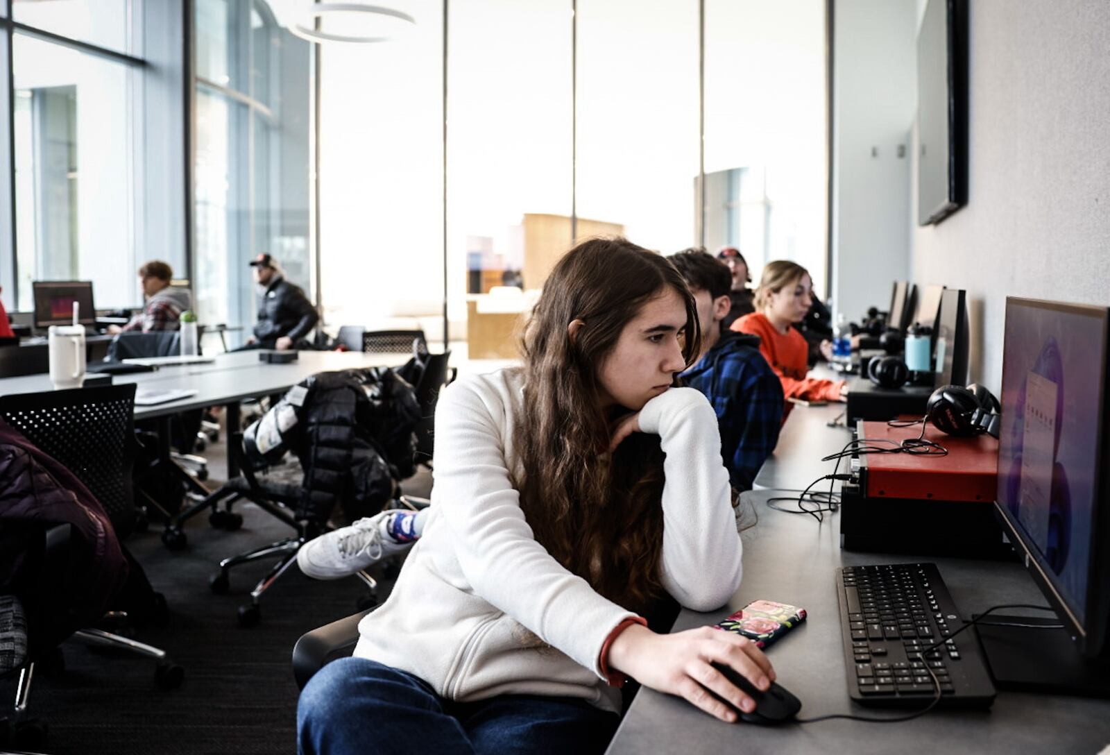 University of Dayton Junior Maria Karls attends a video editing class at the now open Roger Glass Center for the Arts. JIM NOELKER/STAFF