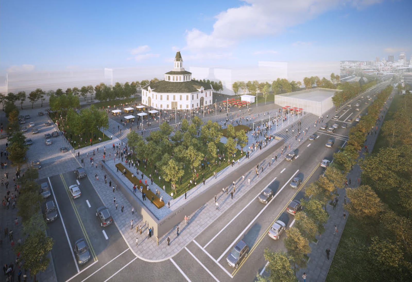 A rendering of what the Roundhouse at the former fairgrounds could look like when redeveloped as part of the onMain projet