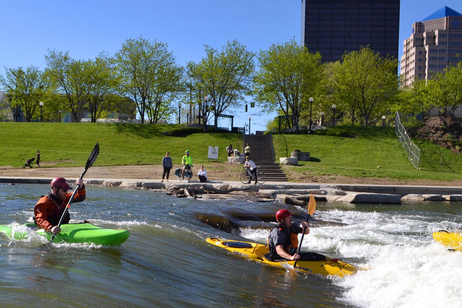 The James M. Cox Foundation in 2011 made a $1 million challenge grant to the RiverScape River Run project to remove the dangerous Monument Avenue low dam and create a much safer fast-water kayak and canoe recreation destination and other recreational opportunities along the Great Miami River. FILE