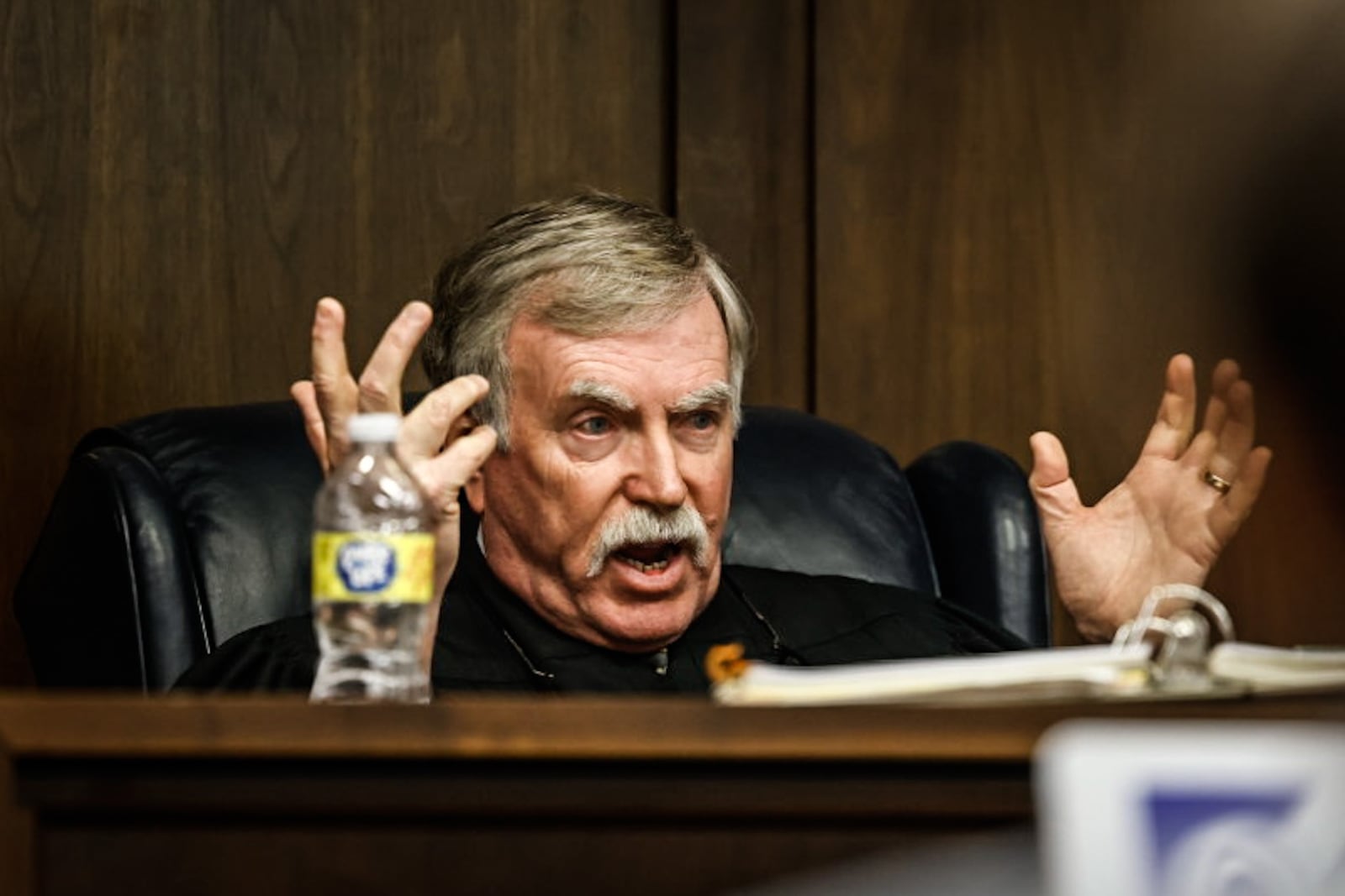 Judge Daniel Hogan talks about the John Amos trail during Amos sentencing at the Montgomery County Pleas Court Friday morning December 22, 2023. JIM NOELKER/STAFF