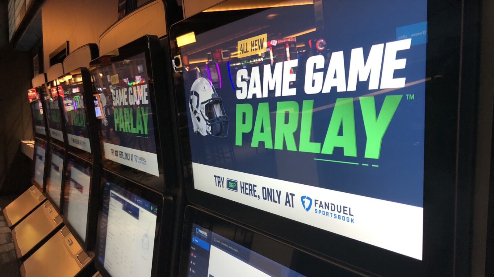 Sports betting kiosks are seen at at Belterra Park Gaming on Kellogg Road in Cincinnati, formerly known as River Downs. DAN MONK/WCPO