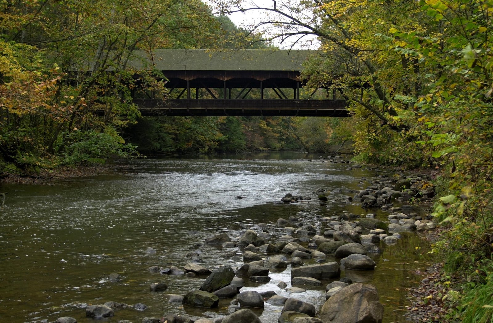 A covered bridge crosses the Clear Fork branch of the Mohican River within Mohican State Park in Ashland County, Ohio. CONTRIBUTED