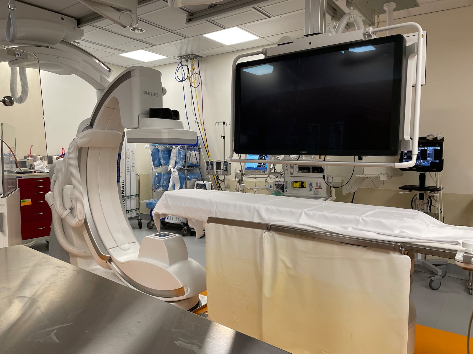 An interventional neurology operating room at Mercy Health - Springfield Regional Medical Center. This includes biplane imaging, which is a medical imaging technique that uses two X-ray cameras to create 3D images of the body's soft tissue, bones and vascular system. SAM WILDOW/STAFF