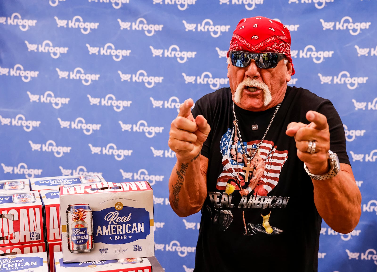 Hundreds of Hulkamaniacs lined up to meet Hulk Hogan who was in town promoting his Real American Beer Thursday, Aug. 22, 2024 at Kroger on Yankee Road in Liberty Township. NICK GRAHAM/STAFF