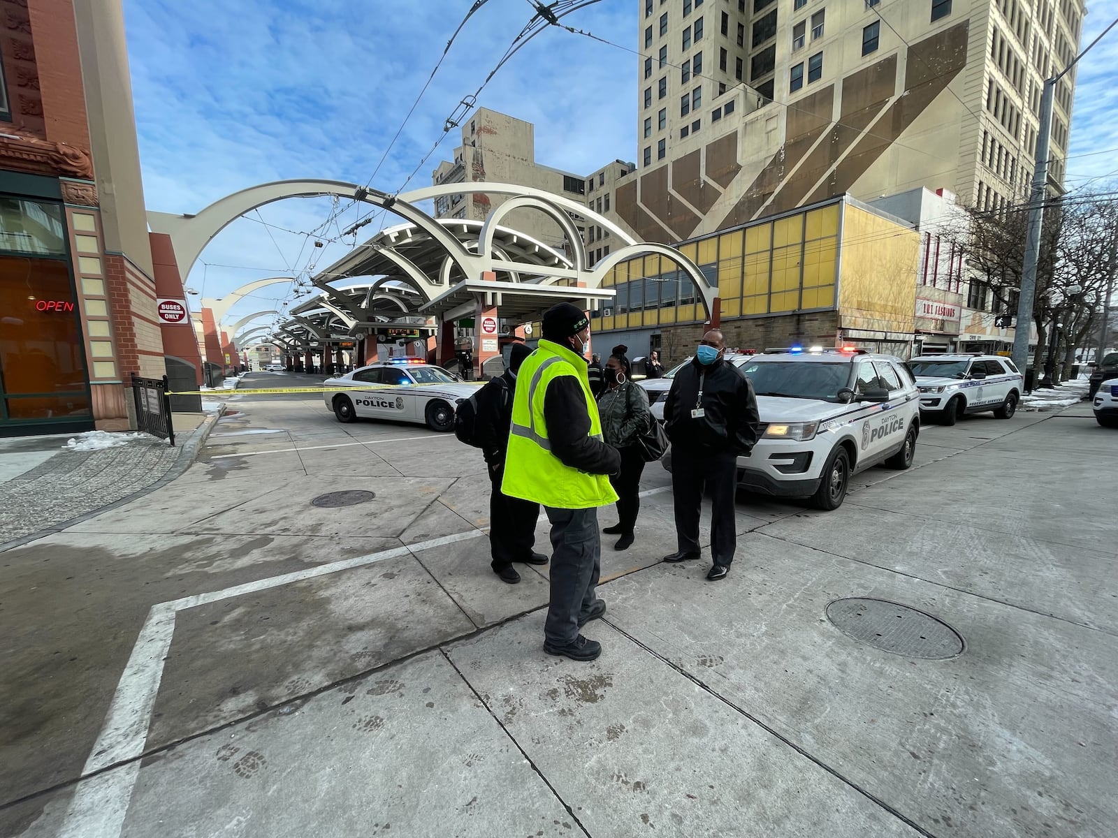 Three people were shot, including an RTA bus driver, following an altercation Tuesday afternoon, Jan. 18, 2022, on a bus at the RTA hub in downtown Dayton. JIM NOELKER/STAFF