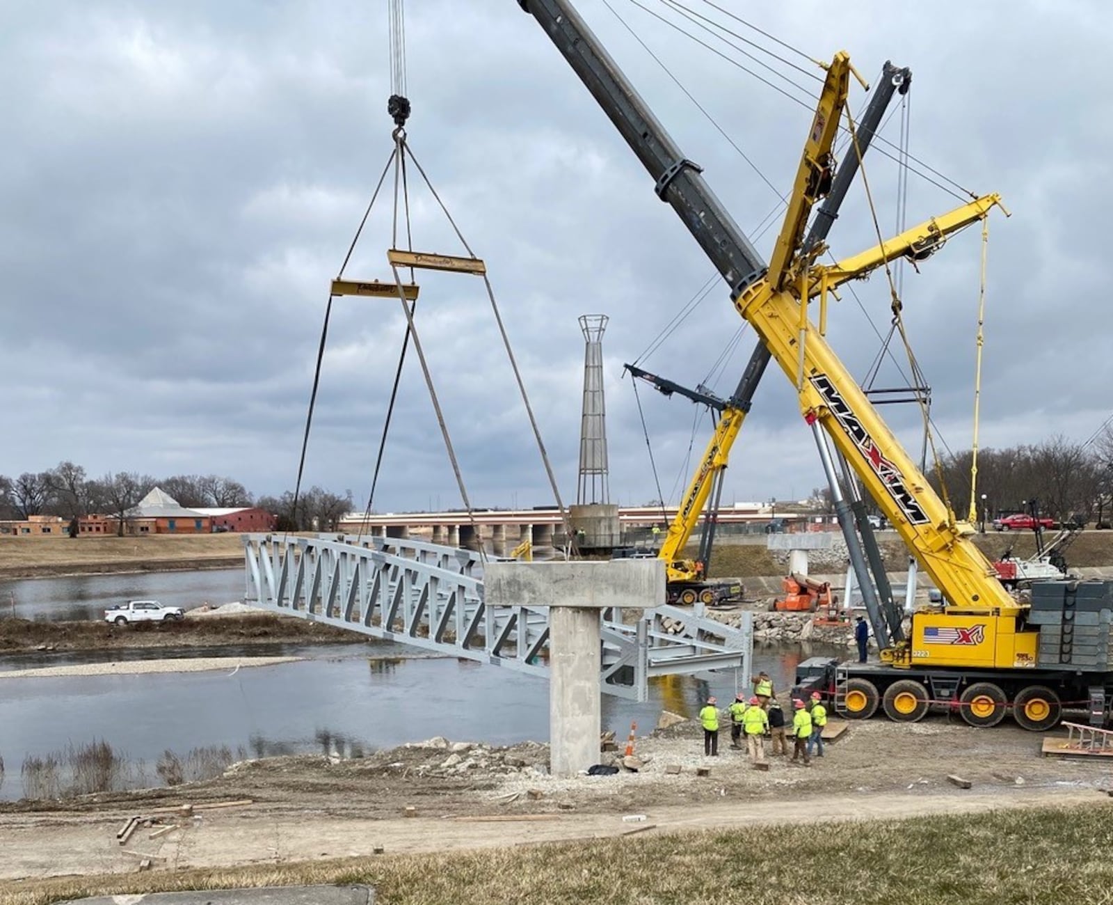 Dayton Daily News reader Thomas Cruse took this photo recently in Dayton. It shows reconstruction work of the replacement pedestrian bridge at Deeds Point, which spans the Mad River near Riverscape MetroPark. The bridge was closed, for safety reasons, in November 2018 after corrosion on the metal frame was discovered. The structure was dismantled and is being replaced.