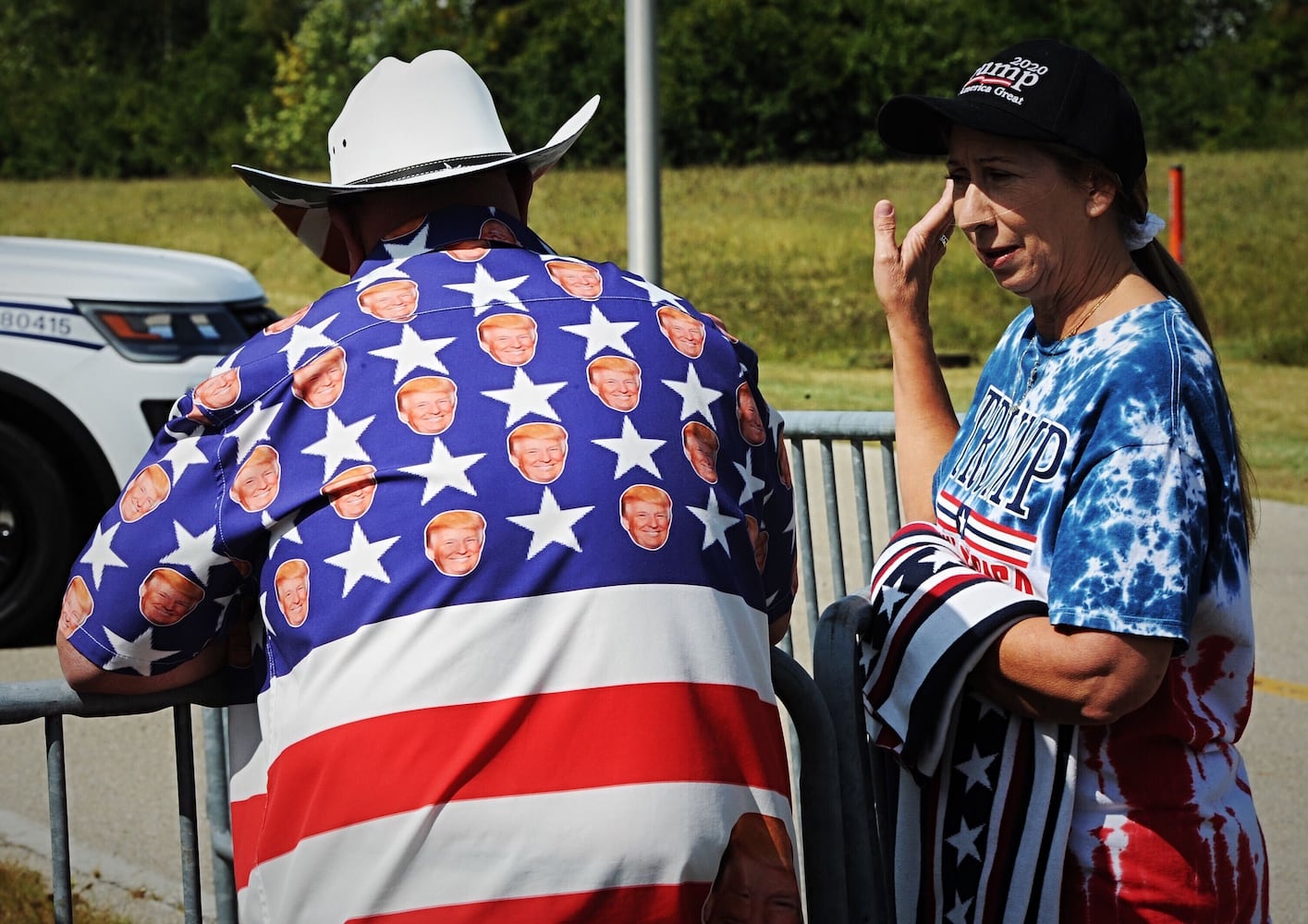 Trump supporters lineup outside near Dayton International Airport