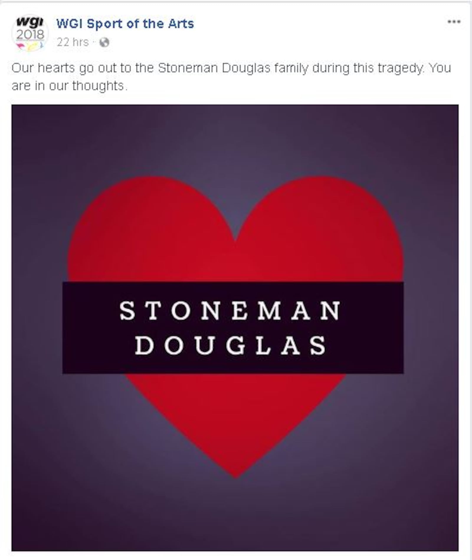 WGI Sport of the Arts Facebook post in reaction to Winter Guard competitor Gina Montalto, 14, killed in Friday's Florida school shooting. The Stoneham Douglas High School competes in the annual WGI competition held at UD Arena.