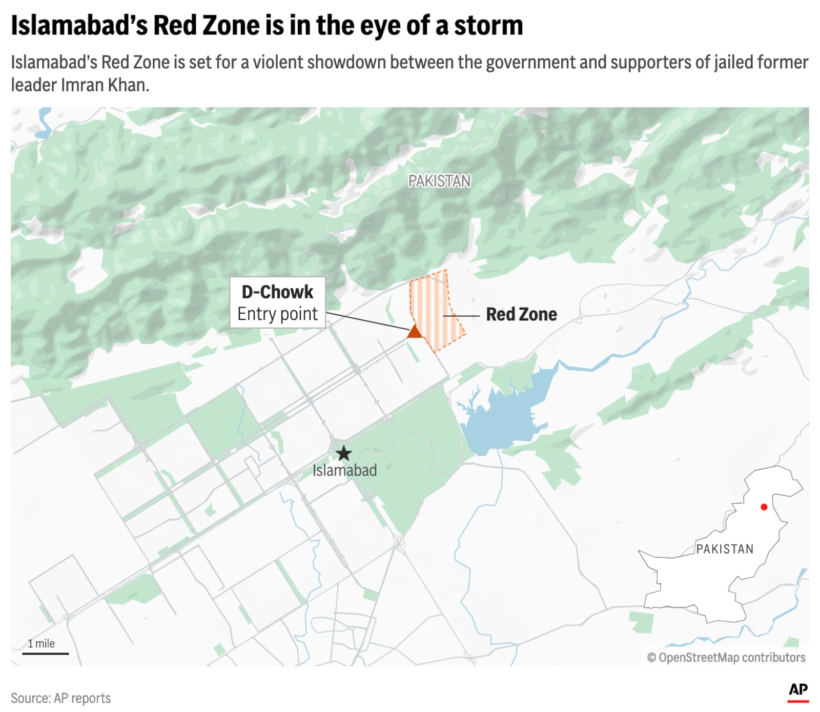 Pakistan’s army took control of D-Chowk, a large square in downtown Islamabad’s Red Zone, which houses key government buildings and where visiting Belarusian President Alexander Lukashenko is staying. (AP Digital Embed)