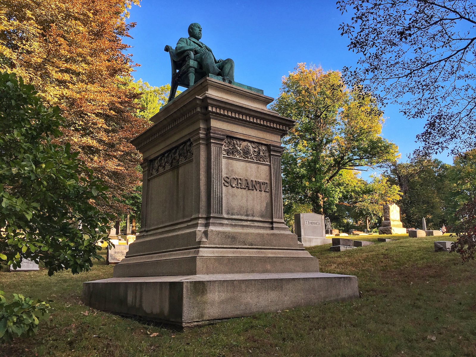 Adam Shantz' gravestone is easily recognized.