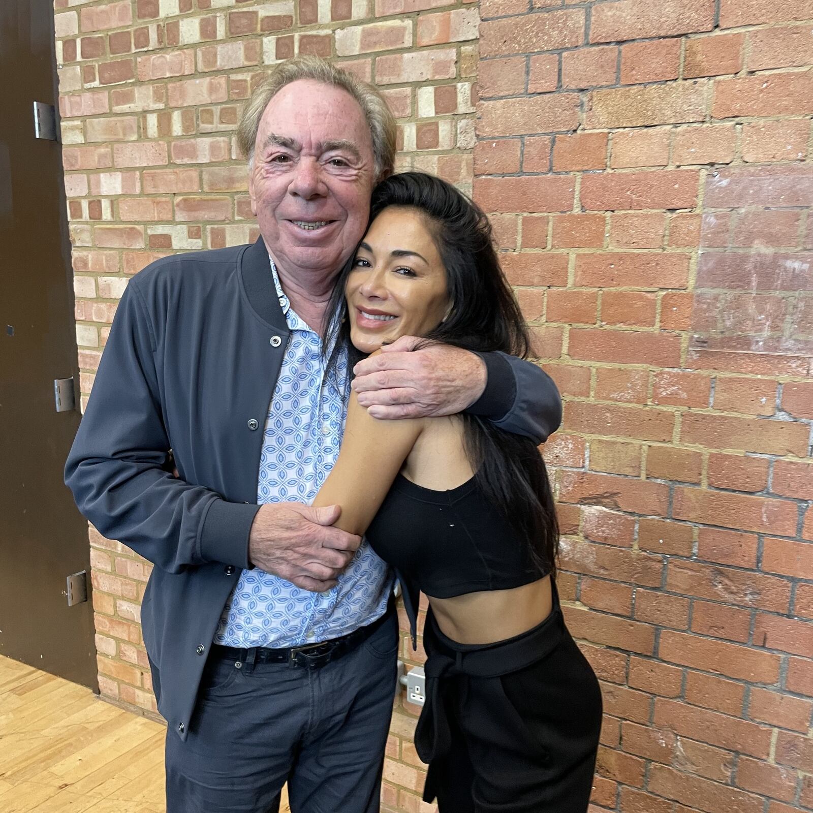 Andrew Lloyd Webber visits Nicole Scherzinger at a recent rehearsal for the London revival of "Sunset Boulevard." Scherzinger will portray silent screen star Norma Desmond. FACEBOOK PHOTO