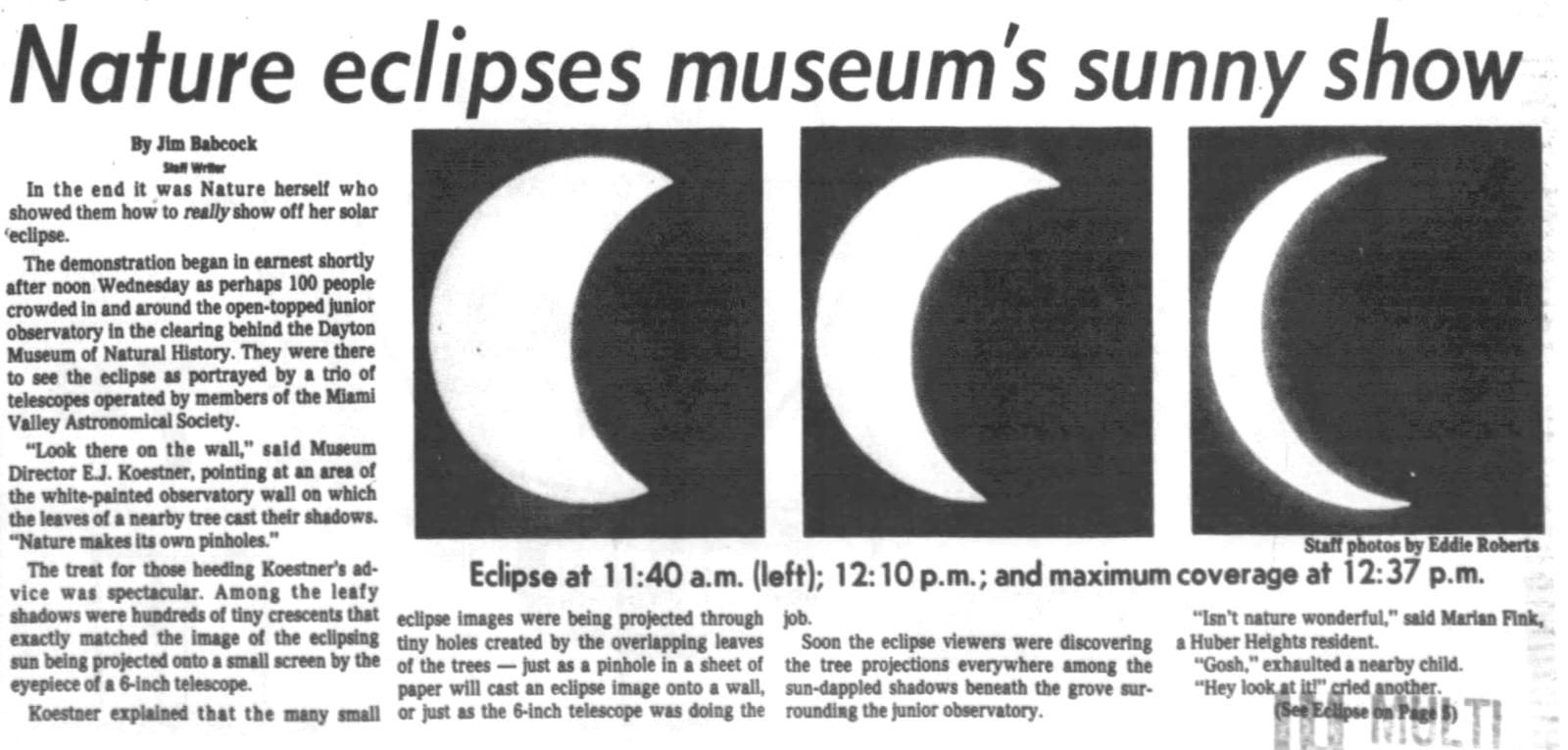 Newspaper coverage of the partial solar eclipse of May 30, 1984. DAYTON DAILY NEWS ARCHIVES