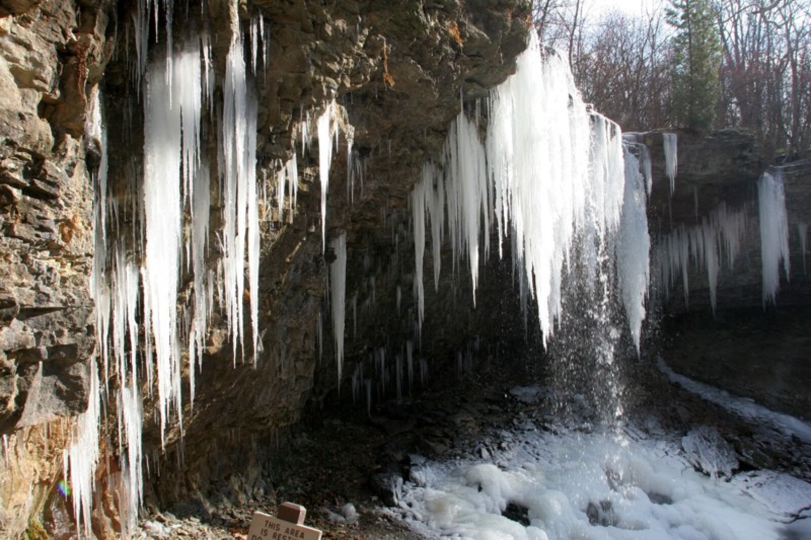 Charleston Falls Preserve in Miami County shows the effect of icy temperatures.