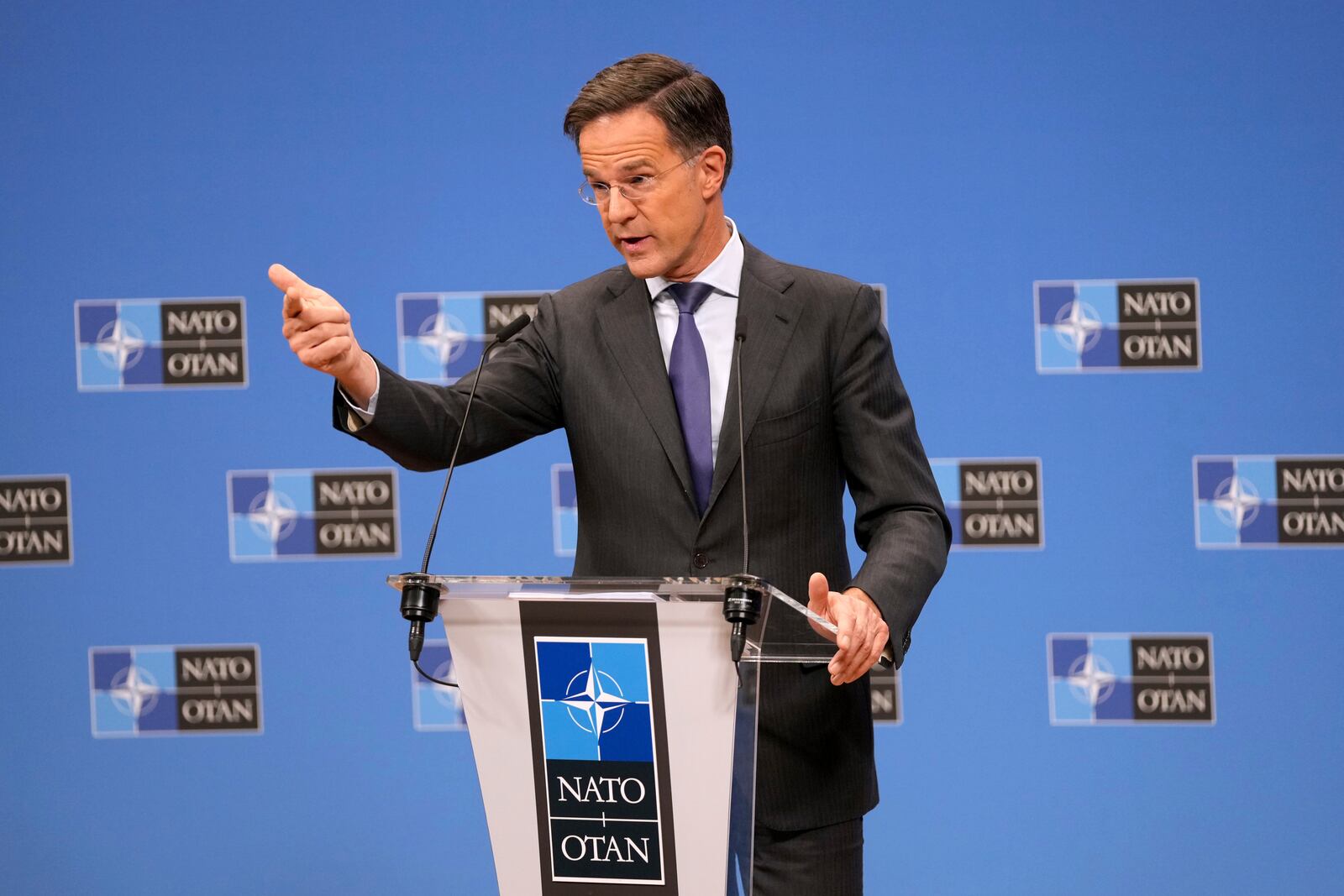 NATO Secretary General Mark Rutte speaks during a media conference at the conclusion of a meeting of NATO foreign ministers at NATO headquarters in Brussels, Wednesday, Dec. 4, 2024. (AP Photo/Virginia Mayo)