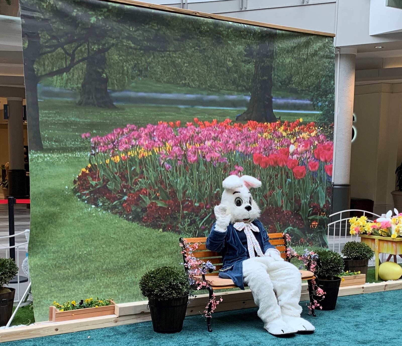 The Easter bunny waits to greet children at the Dayton Mall.