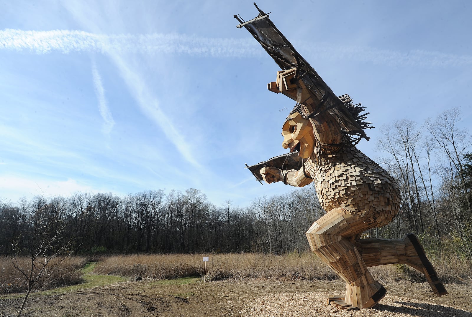 Artist Thomas Dambo debuts a new troll exhibit at the Aullwood Audubon. The trolls Bo, Bodil and Bibbi and their troll-sized nest have found their home in Dayton. "The Troll That Hatched an Egg" is one of only nine Dambo-created exhibitions in the United States and Puerto Rico. MARSHALL GORBY\STAFF