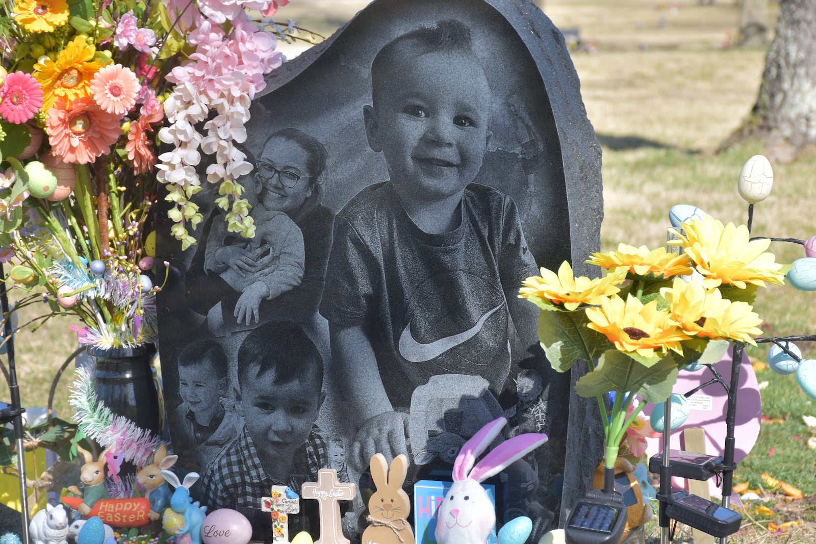 The headstone of Jared Green Jr., a 3-year-old boy who accidentally shot himself with a gun that belonged to Benjamin Bishop, the boyfriend of his mother. Jared is buried at a Rose Hill Burial Park, a cemetery in Hamilton, Ohio. CORNELIUS FROLIK / STAFF