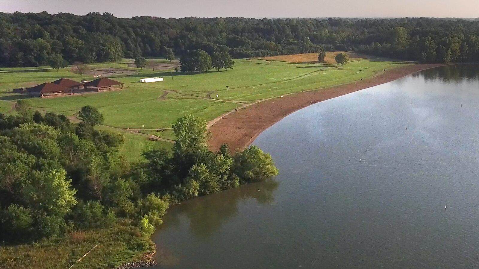 The beach at Caesar Creek State Park stretches 1,300 feet along the shoreline, northwest of the new marina.      TY GREENLEES / STAFF