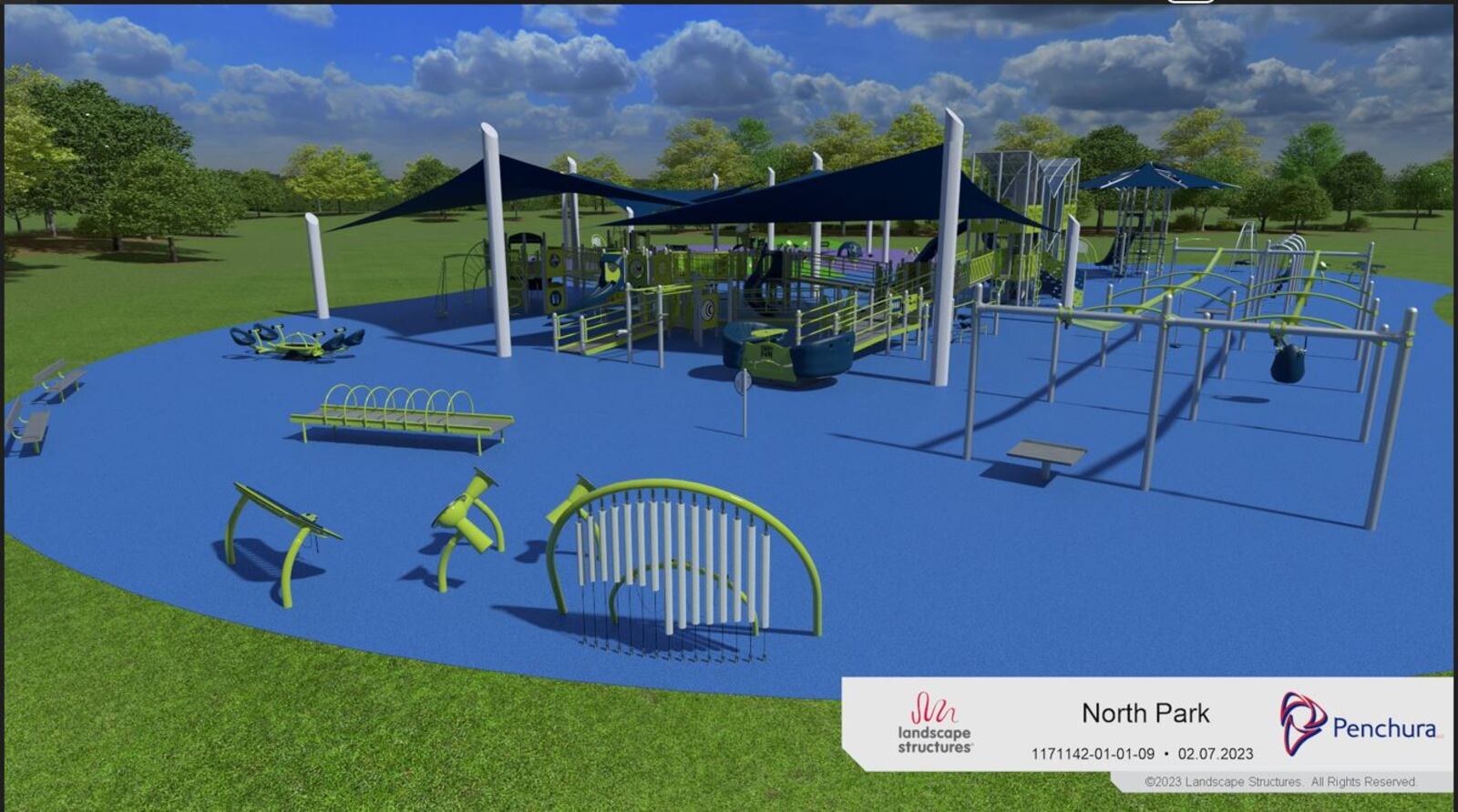 This is an artist's rendition of what newly upgraded playground equipment might look like at North Park later this year. Springboro officials are planning to utilize ARPA funding to make the improvements at the park for the all-accessible equipment to replace the 25-year-old equipment currently there. CONTRIBUTED/CITY OF SPRINGBORO