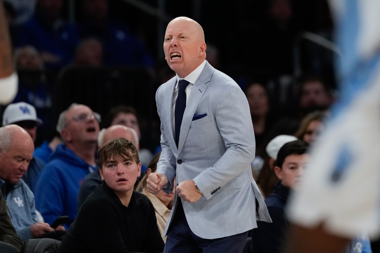 UCLA head coach Mick Cronin reacts to a call during the second half of an NCAA college basketball game against North Carolina in the CBS Sports Classic, Saturday, Dec. 21, 2024, in New York. (AP Photo/Frank Franklin II)